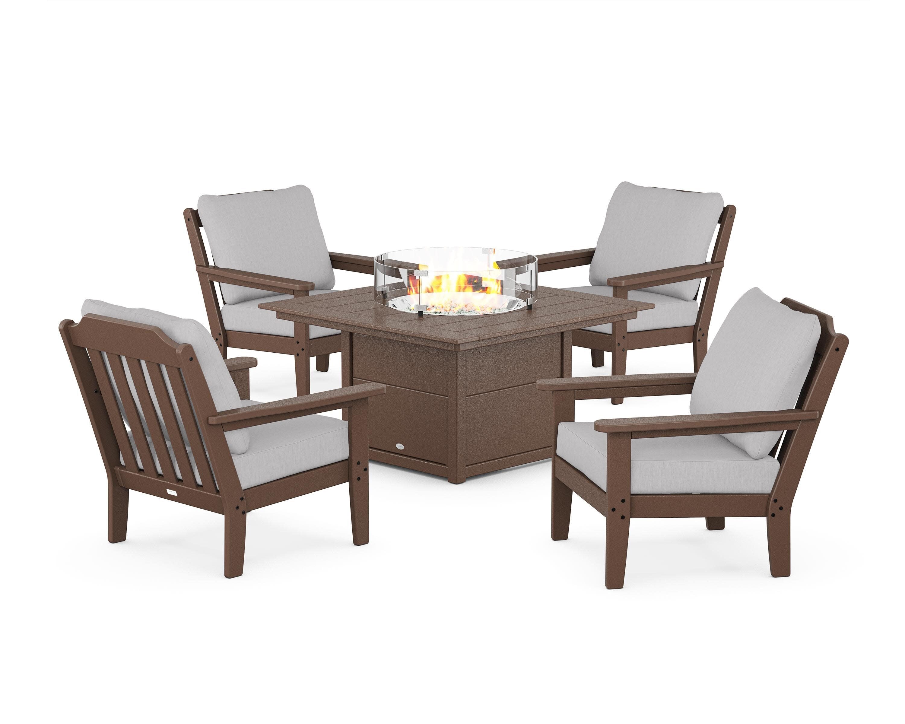 Cottage 5-Piece Deep Seating Set with Fire Pit Table in Mahogany / Granite