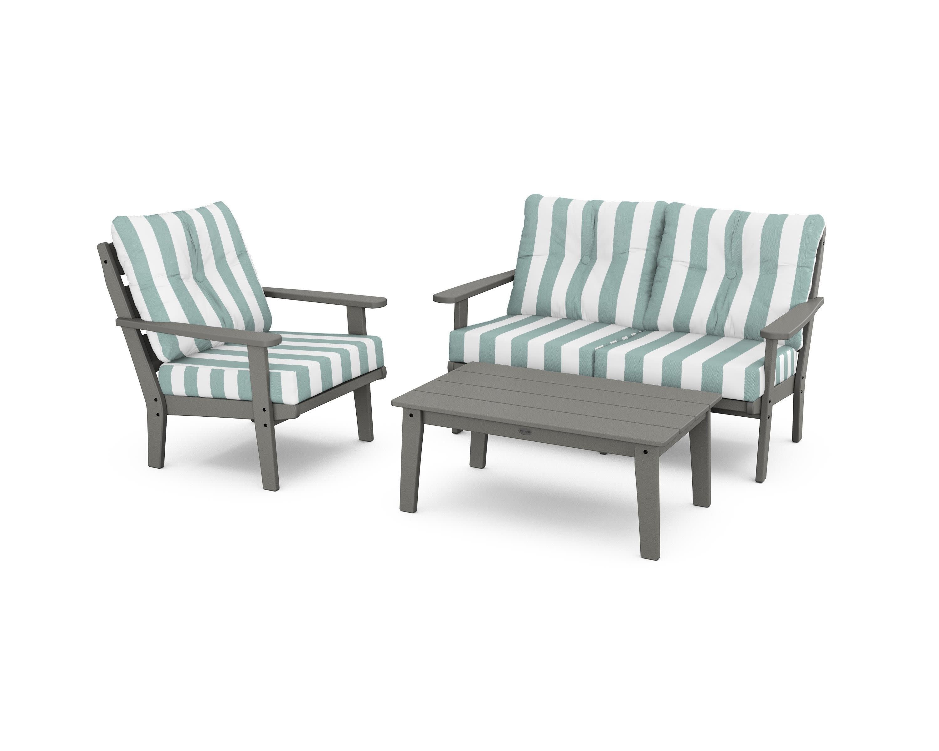 Lakeside 3-Piece Deep Seating Set in Slate Grey / Cabana Stripe Glacier Spa