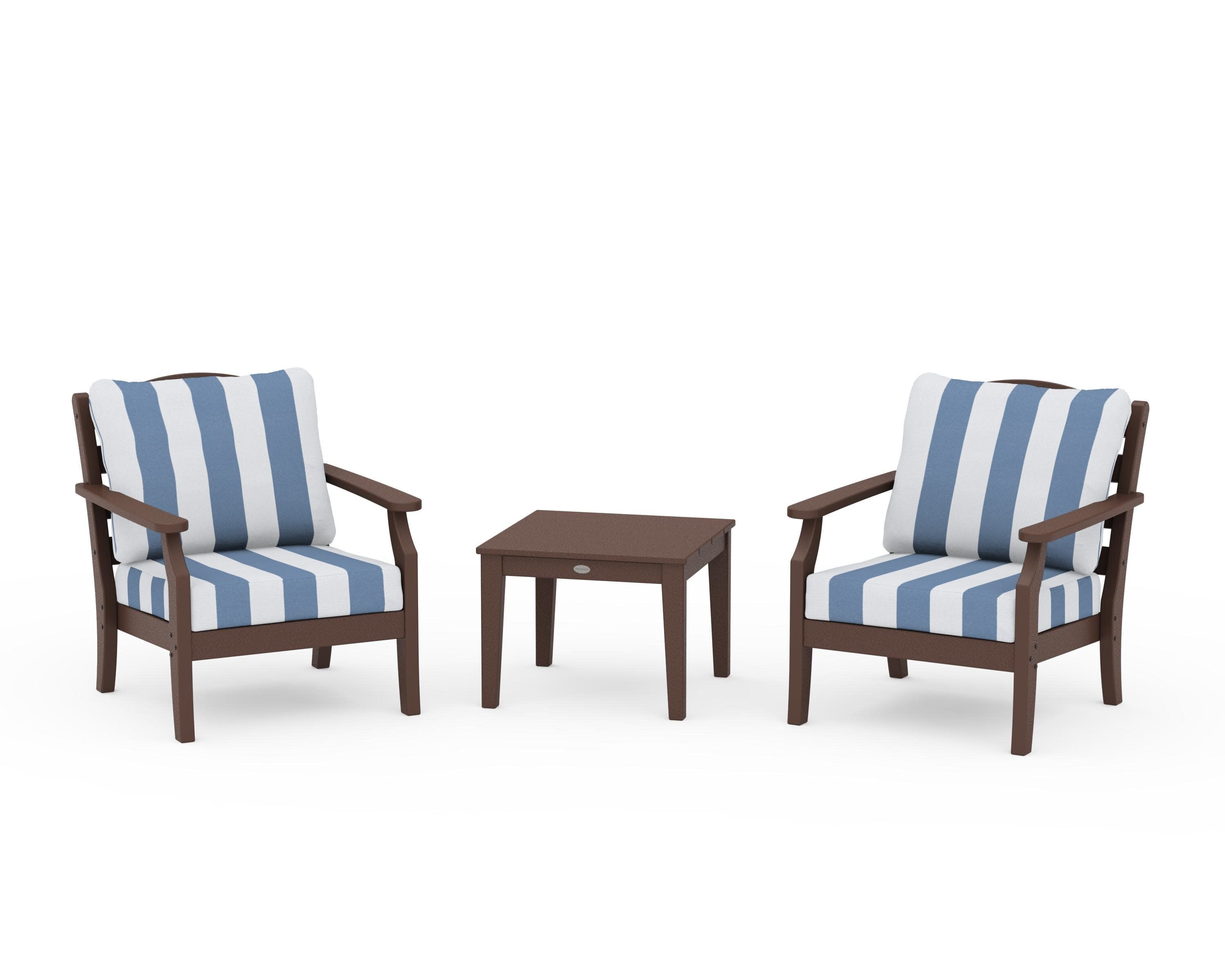 Savannah 3-Piece Deep Seating Set in Mahogany / Cabana Stripe Sky Blue