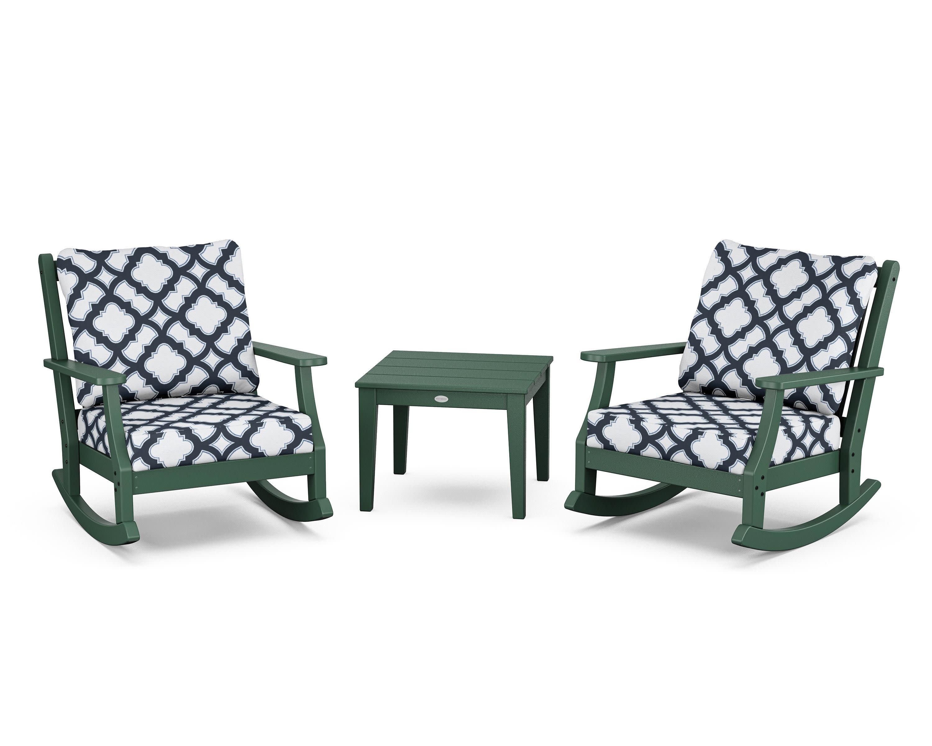 Wovendale 3-Piece Deep Seating Rocker Set in Green / Trellis Marine Indigo