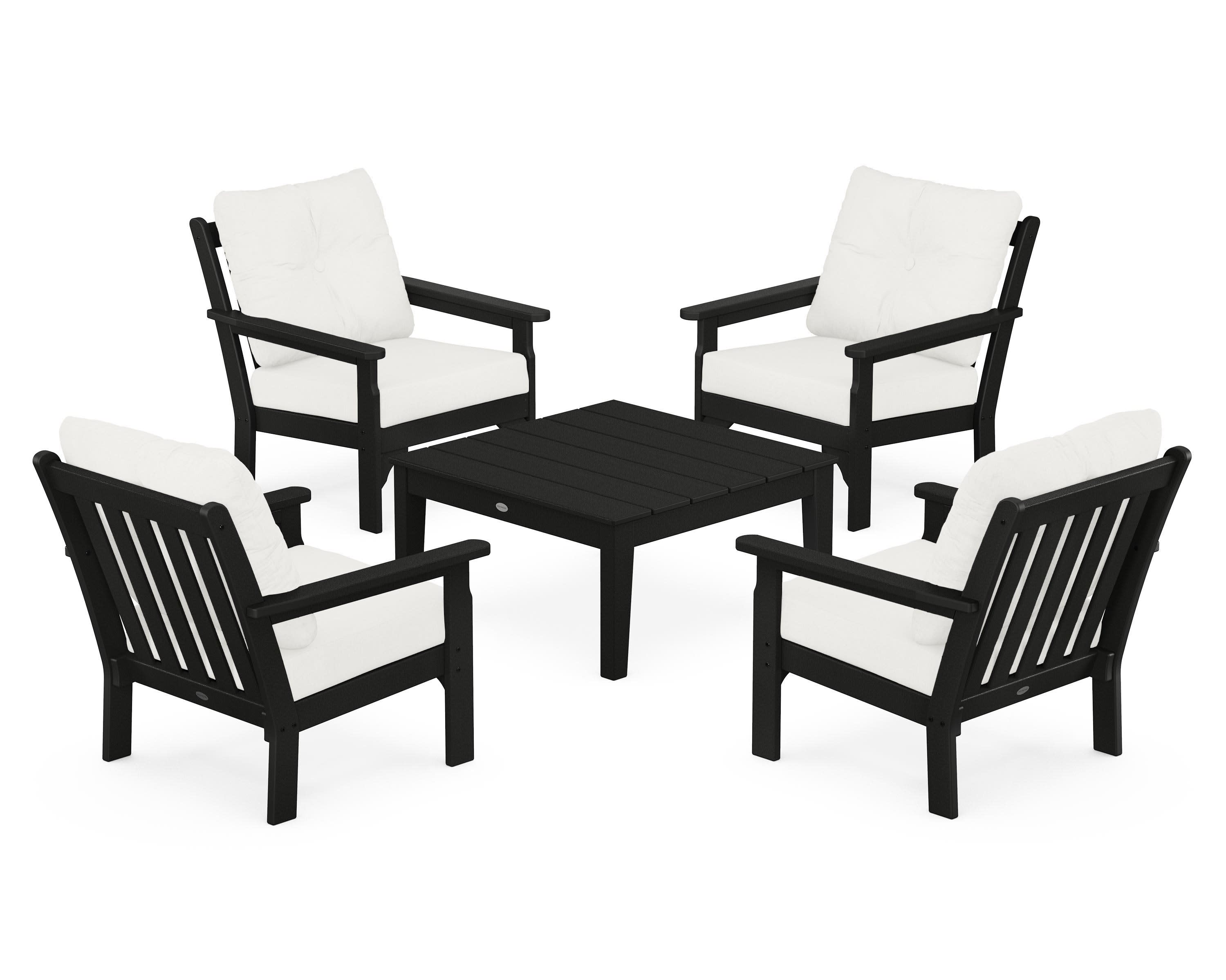 Vineyard 5-Piece Deep Seating Conversation Set in Black / Natural Linen