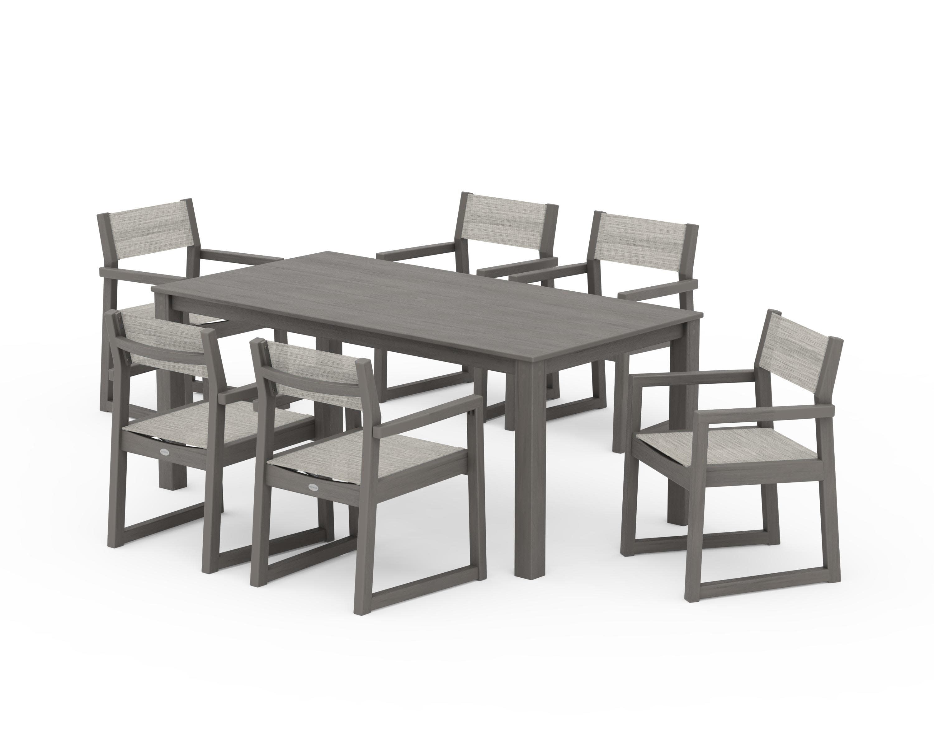 EDGE Sling Arm Chair 7-Piece Parsons Dining Set in Driftwood / Birch Sling