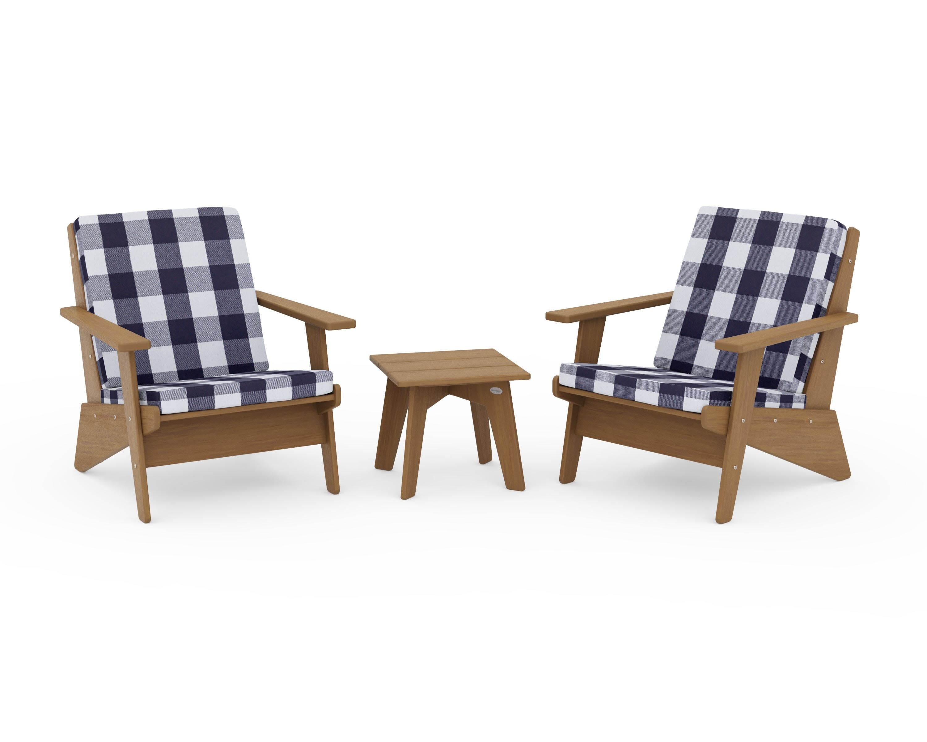 Riviera Modern Lounge 3-Piece Set in Natural / Buffalo Plaid Navy