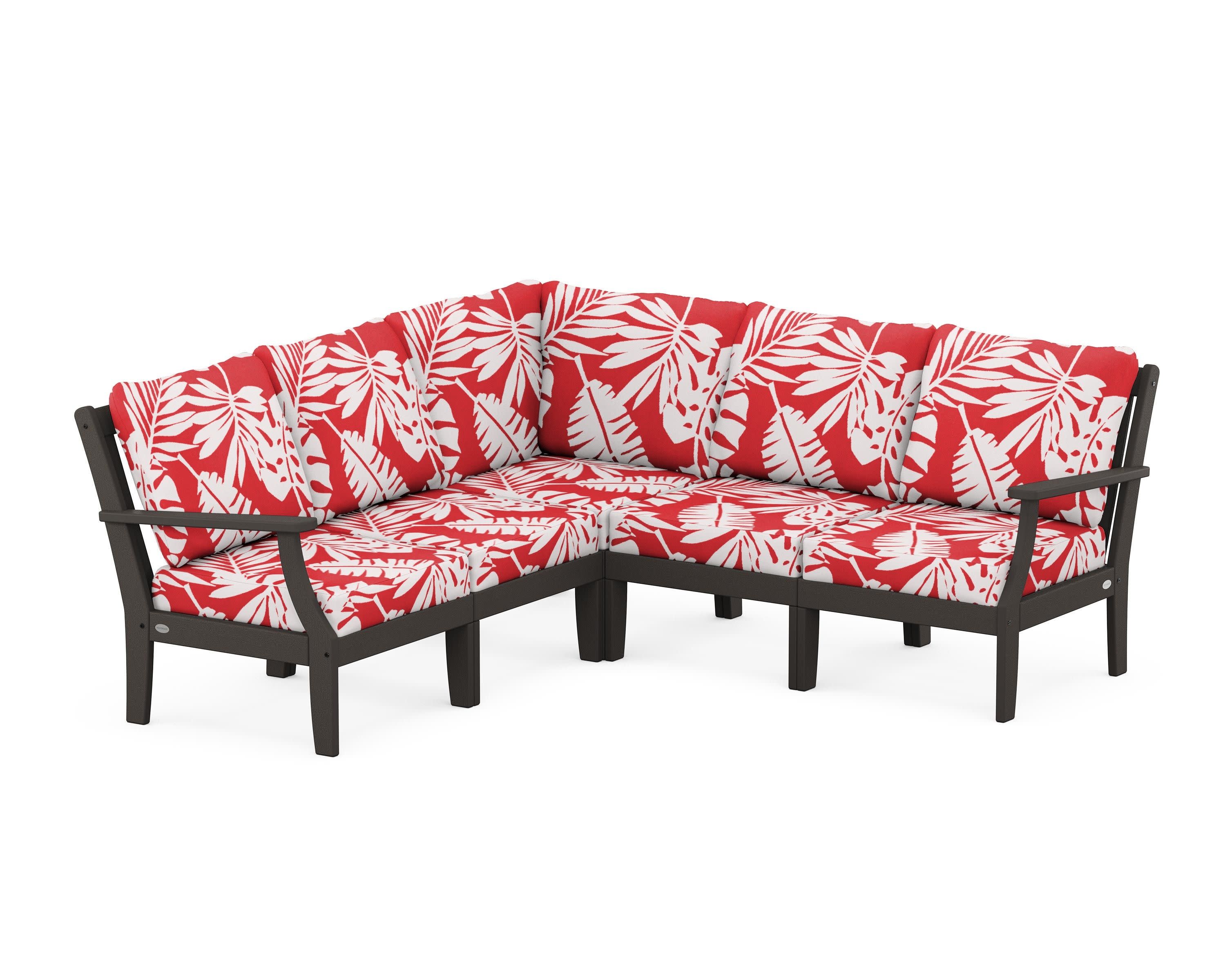 Braxton Modular 5-Piece Deep Seating Set in Vintage Coffee / Leaf Crimson