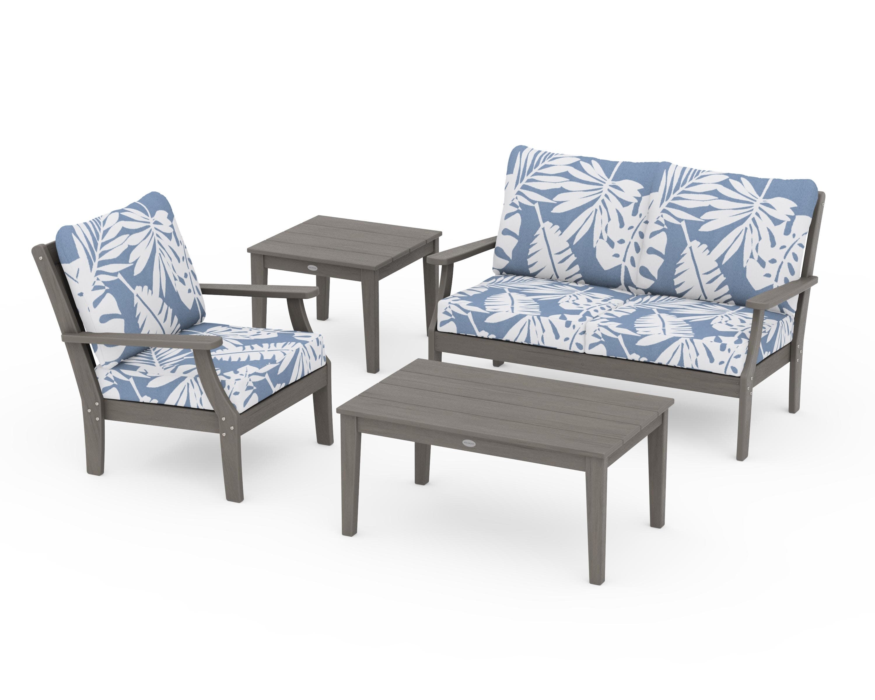Braxton 4-Piece Deep Seating Set in Driftwood / Leaf Sky Blue