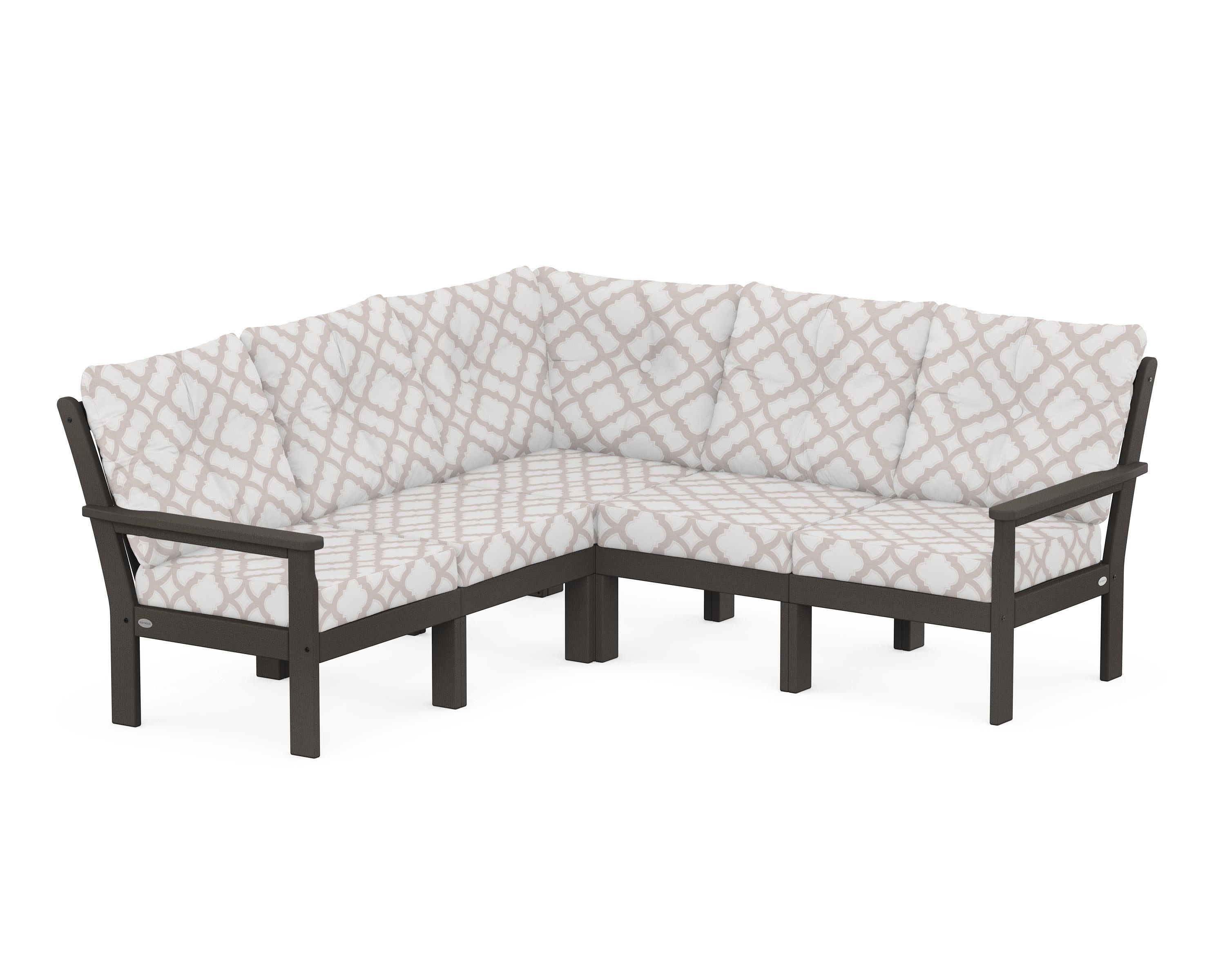 Vineyard 5-Piece Sectional in Vintage Coffee / Trellis Dune Burlap