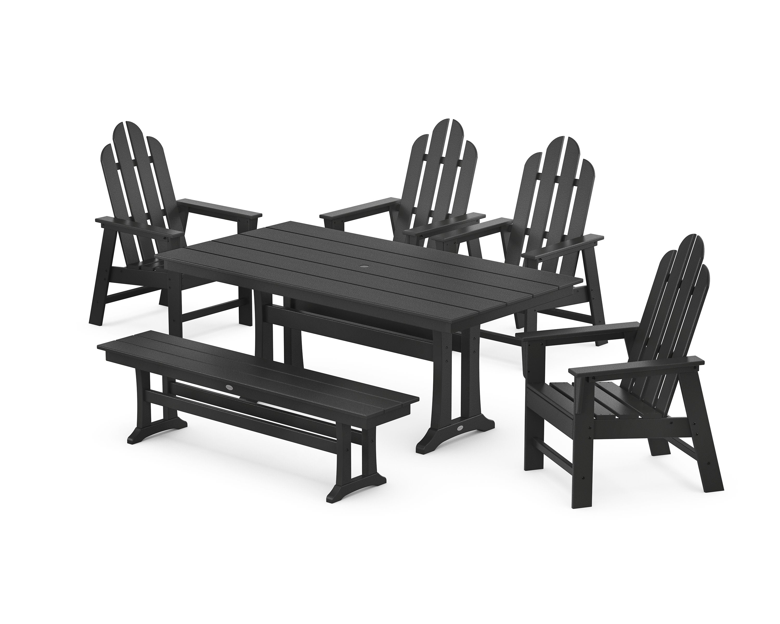 Long Island 6-Piece Farmhouse Dining Set with Trestle Legs and Bench in Black