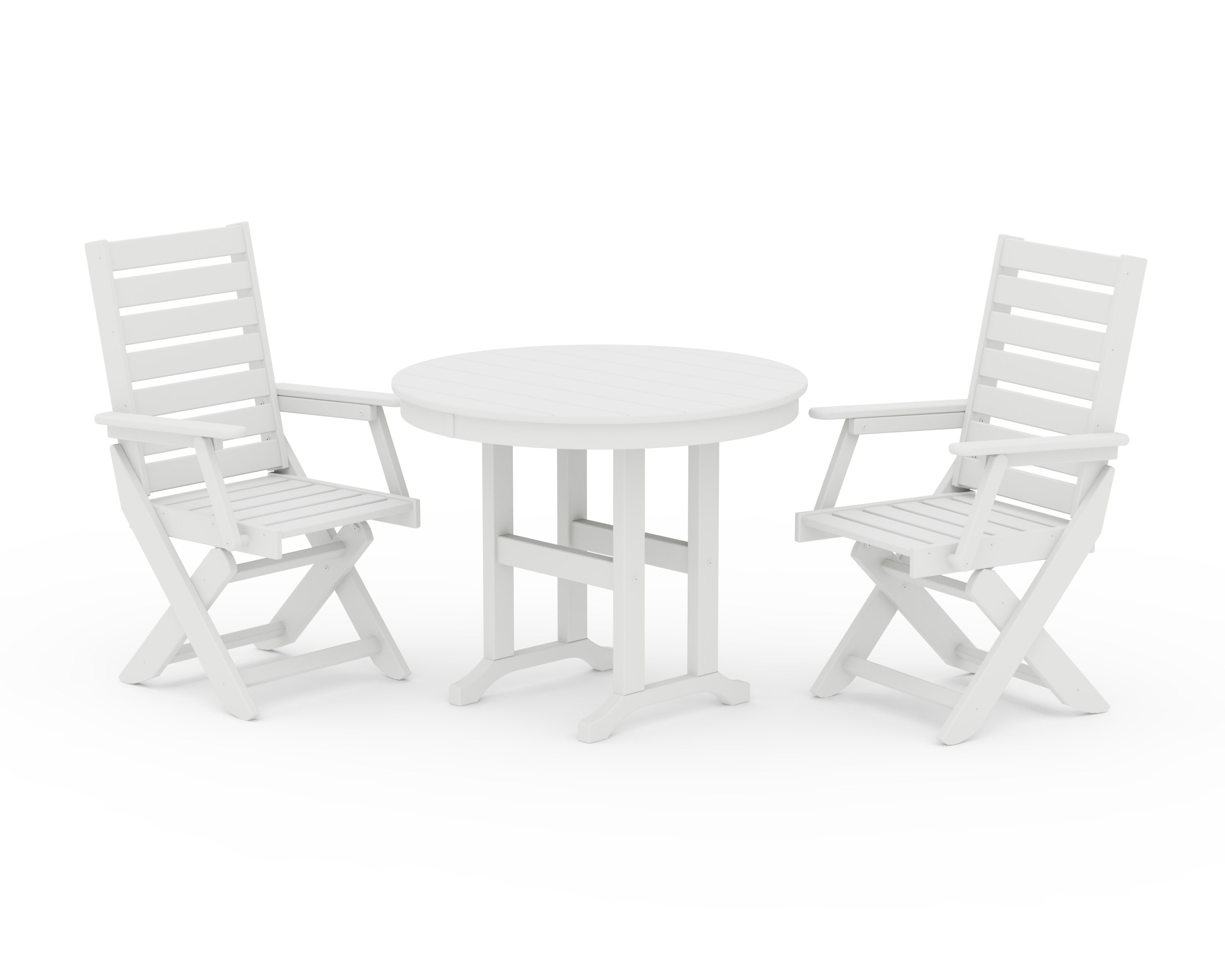 Captain Folding Chair 3-Piece Round Dining Set in White