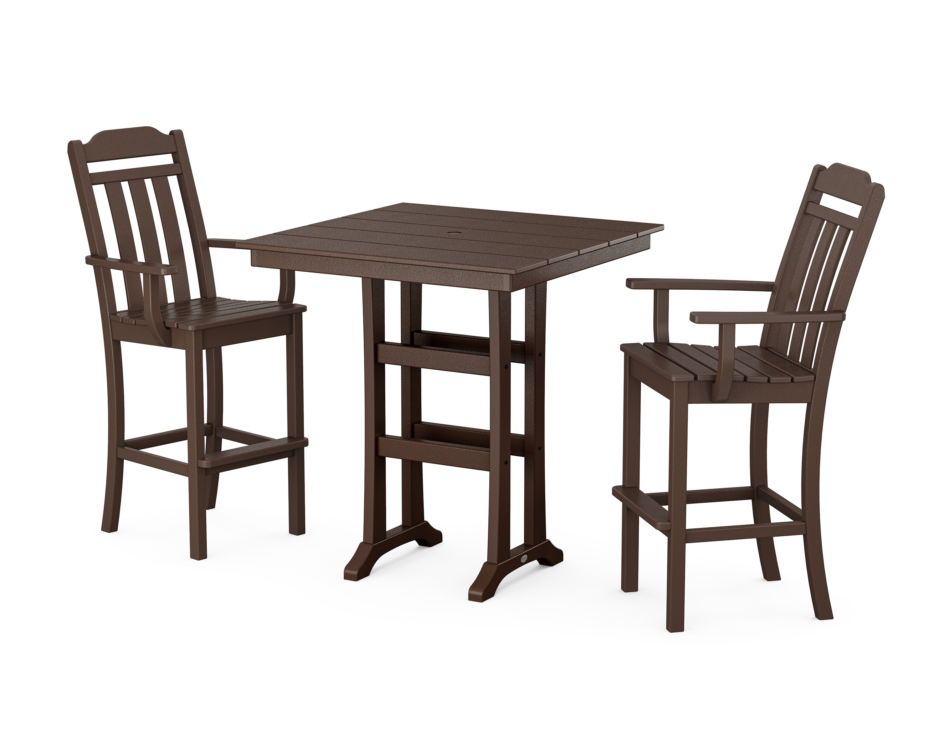 Cottage 3-Piece Farmhouse Bar Set with Trestle Legs in Mahogany