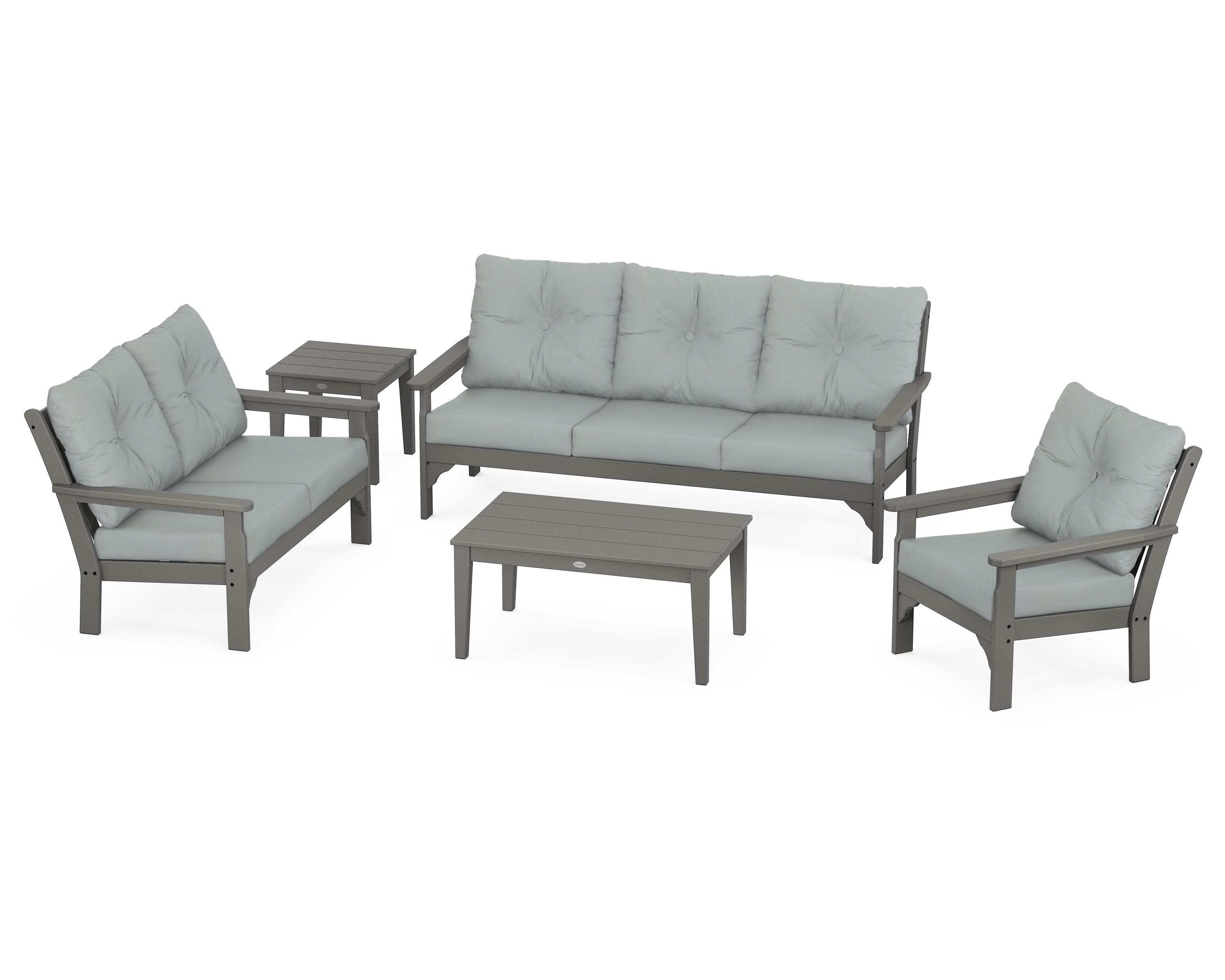 Vineyard 5 Piece Deep Seating Set in Slate Grey / Spa