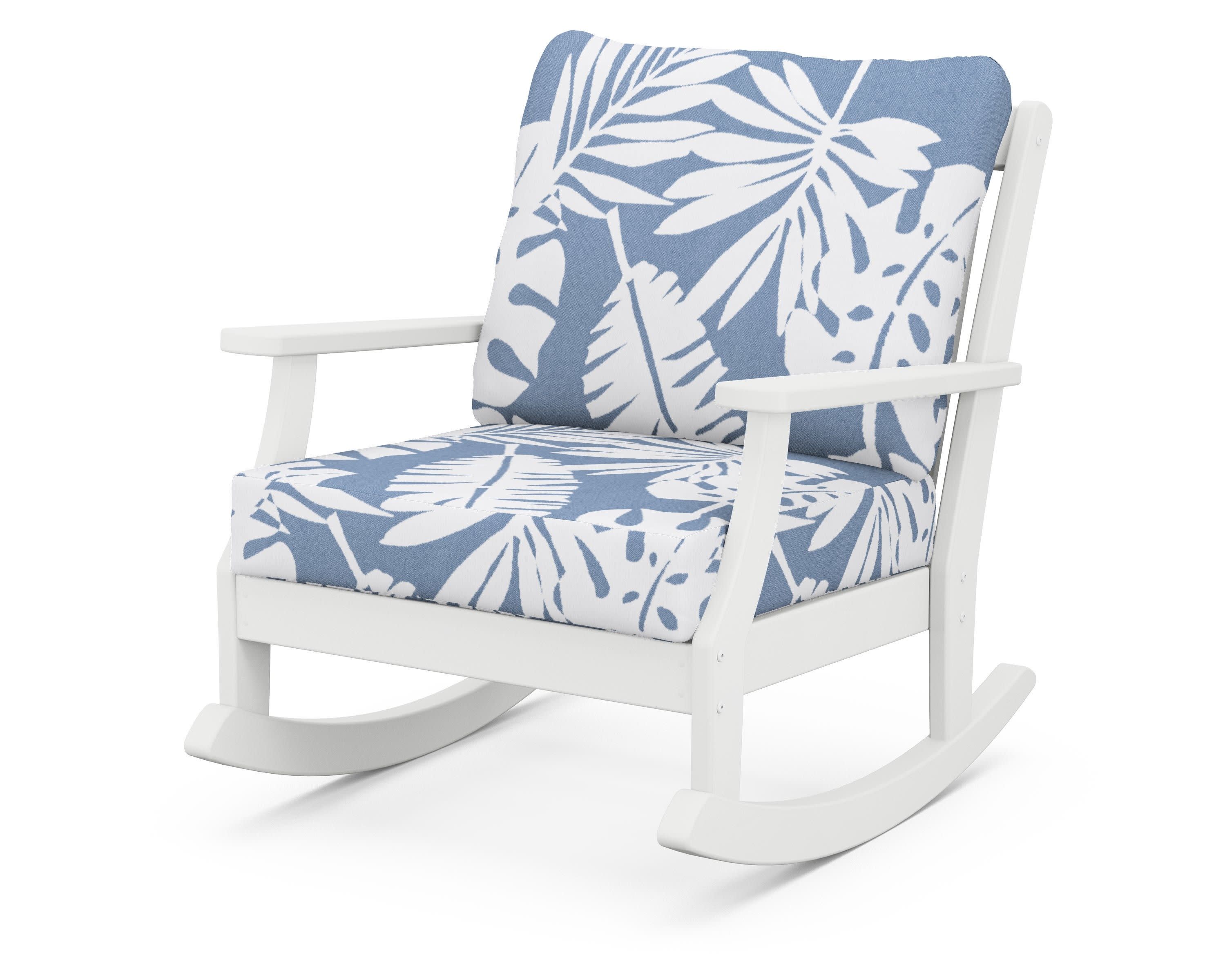 Braxton Deep Seating Rocking Chair in White / Leaf Sky Blue