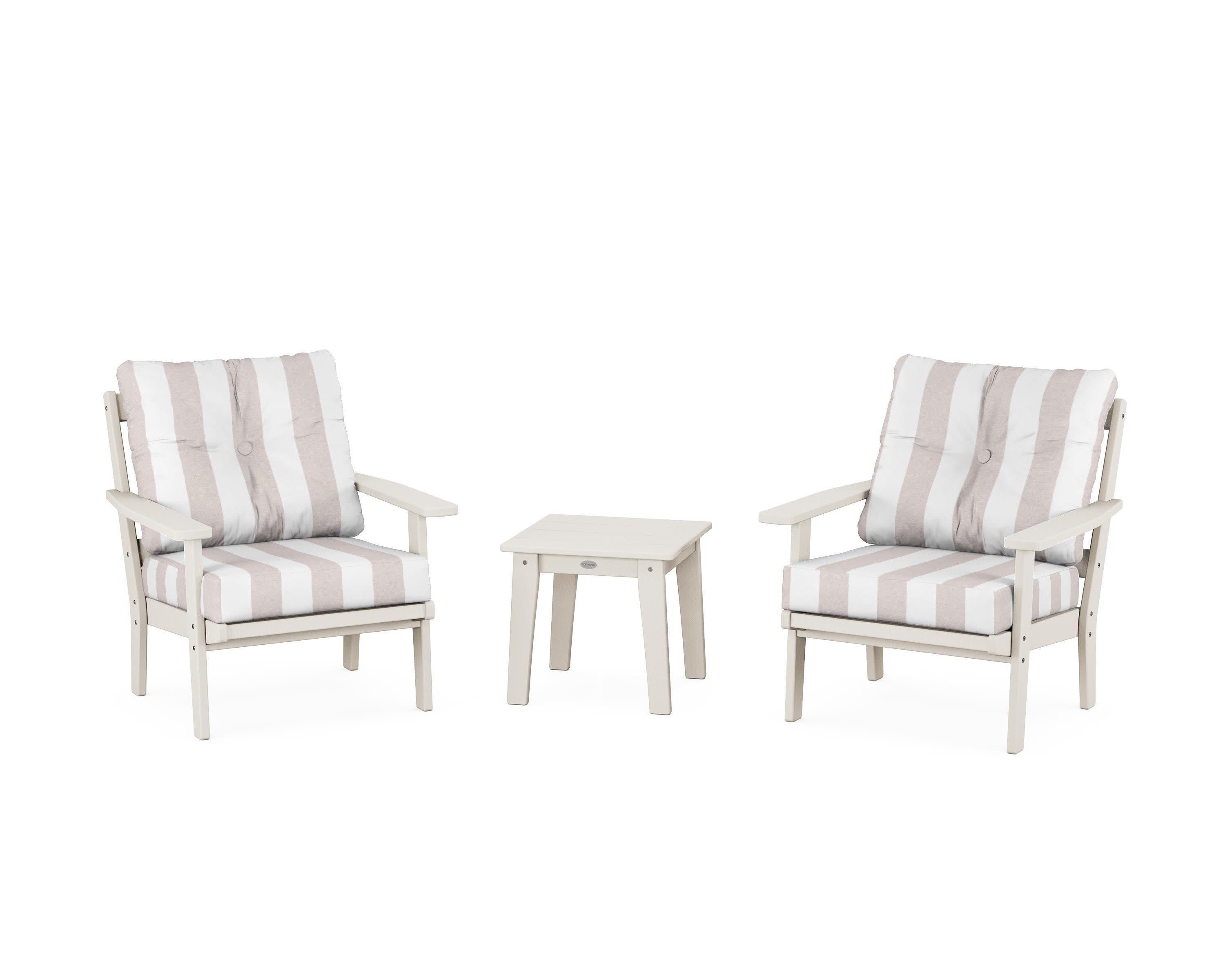 Oxford 3-Piece Deep Seating Set in Sand / Cabana Stripe Dune Burlap