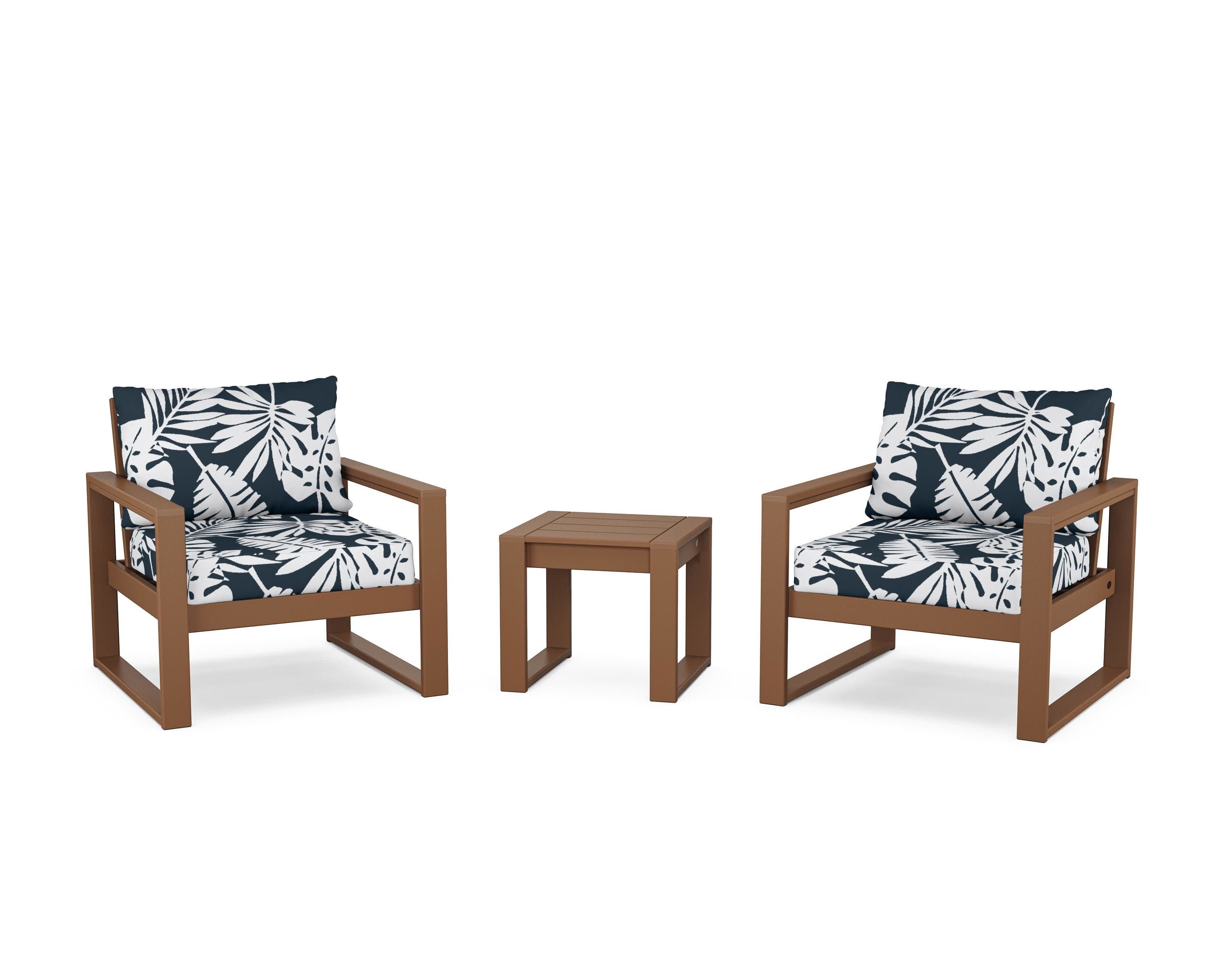 EDGE Sectional 3-Piece Deep Seating Set in Teak / Leaf Marine Indigo
