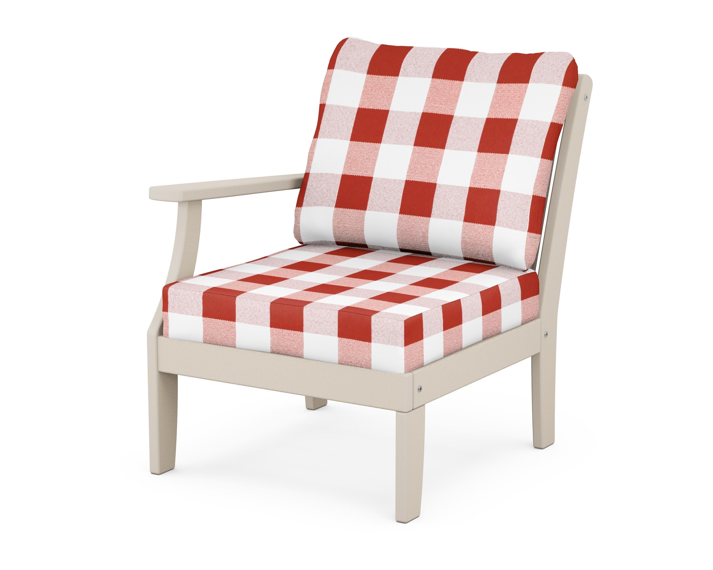 Braxton Modular Left Arm Chair in Sand / Buffalo Plaid Crimson