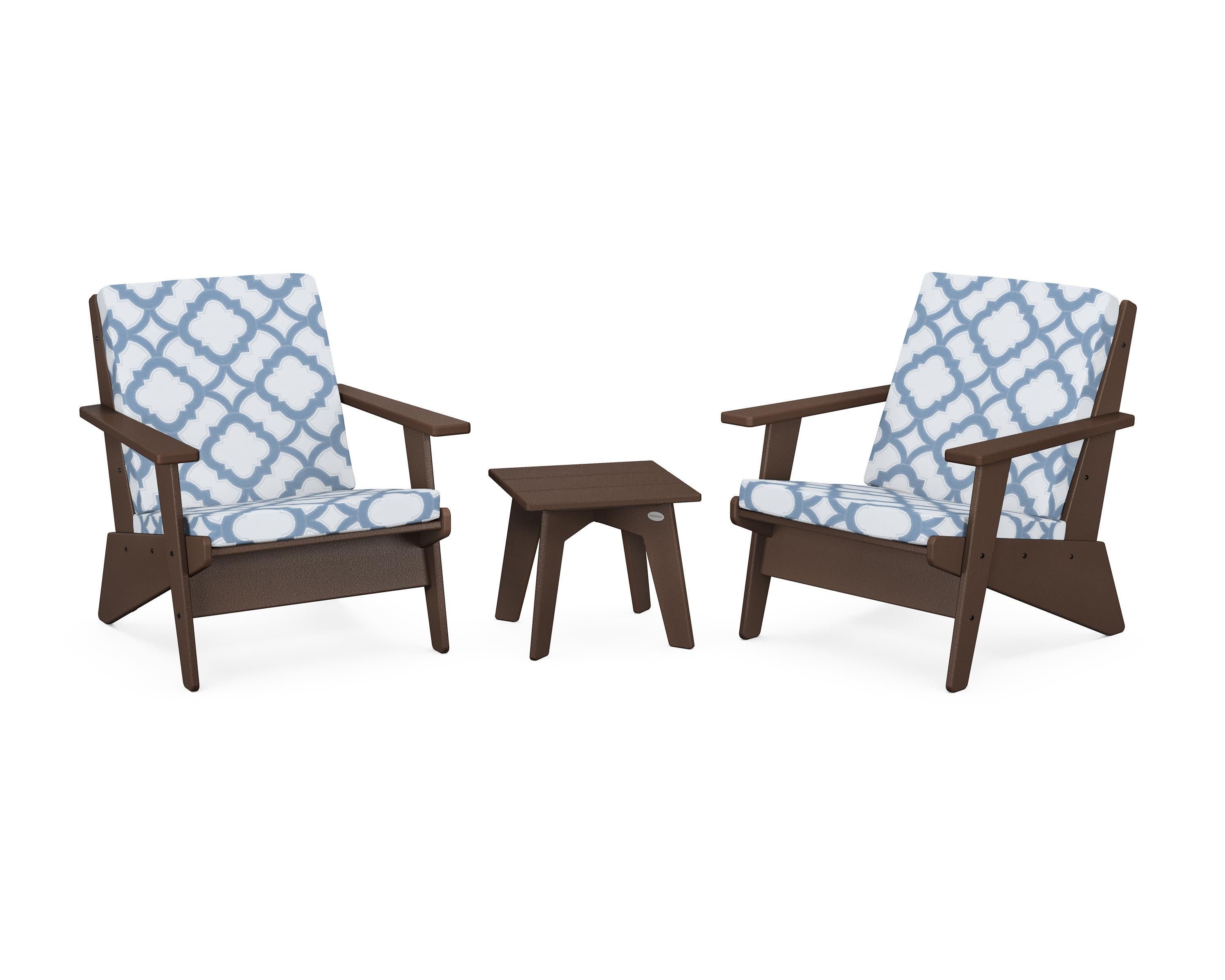 Riviera Modern Lounge 3-Piece Set in Mahogany / Trellis Sky Blue