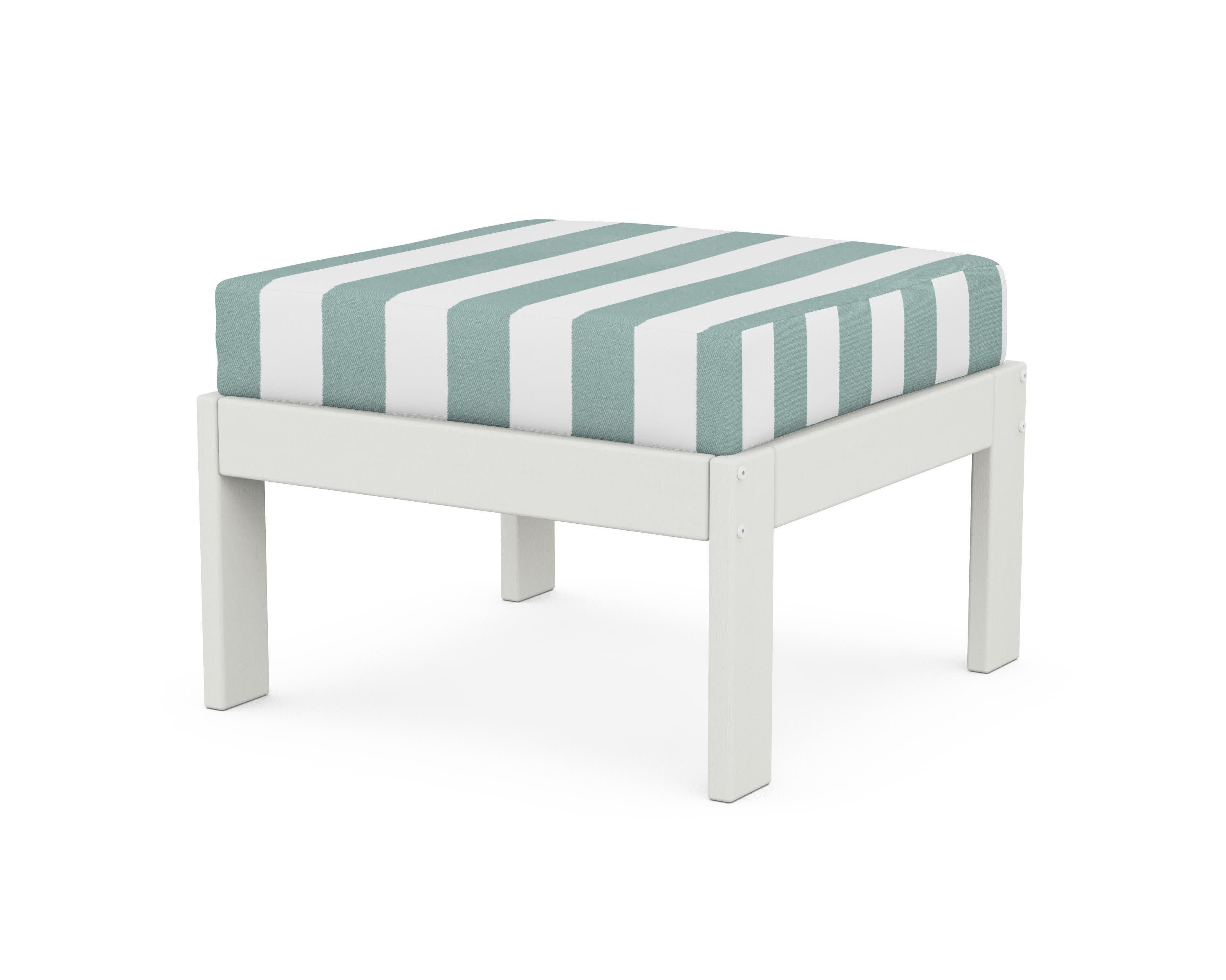 Vineyard Modular Ottoman in Vintage White / Cabana Stripe Glacier Spa