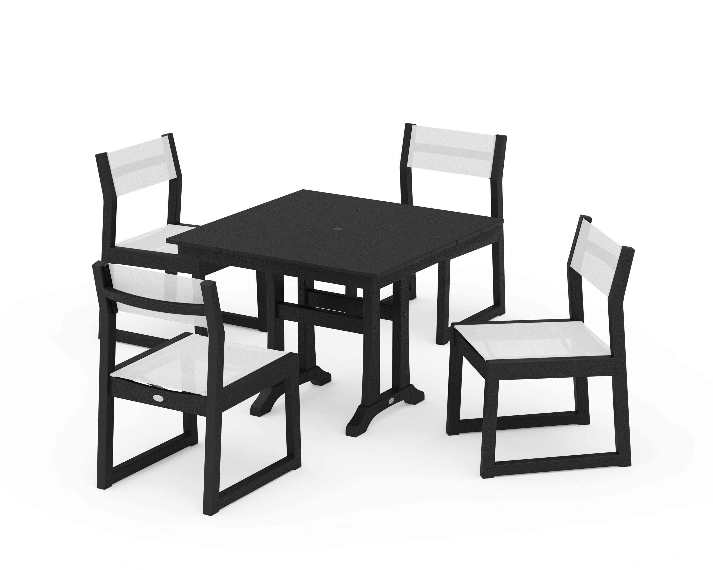 EDGE Sling 5-Piece Farmhouse Trestle Side Chair Dining Set in Black / White Sling