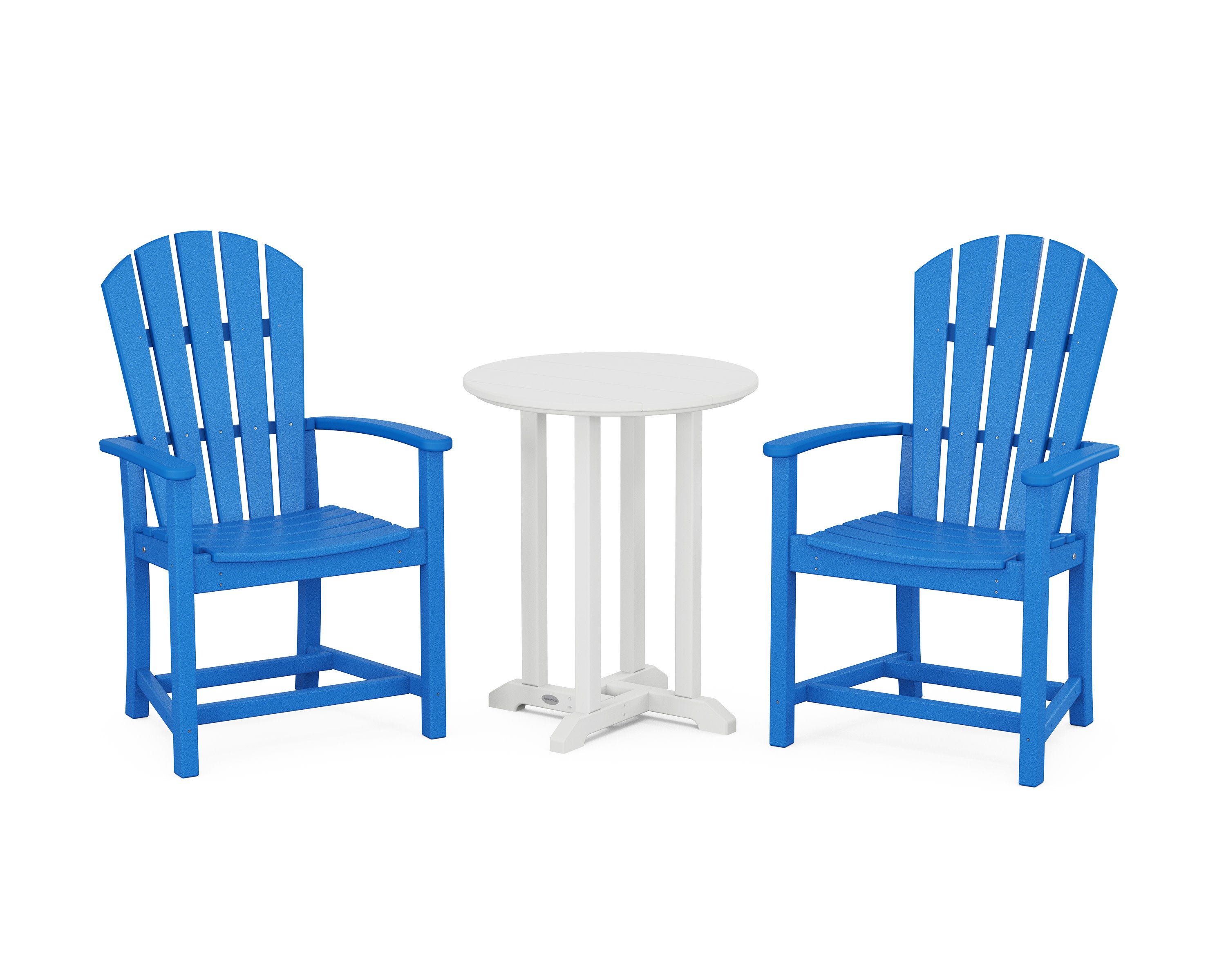 Palm Coast 3-Piece Round Farmhouse Bistro Dining Set in Pacific Blue / White