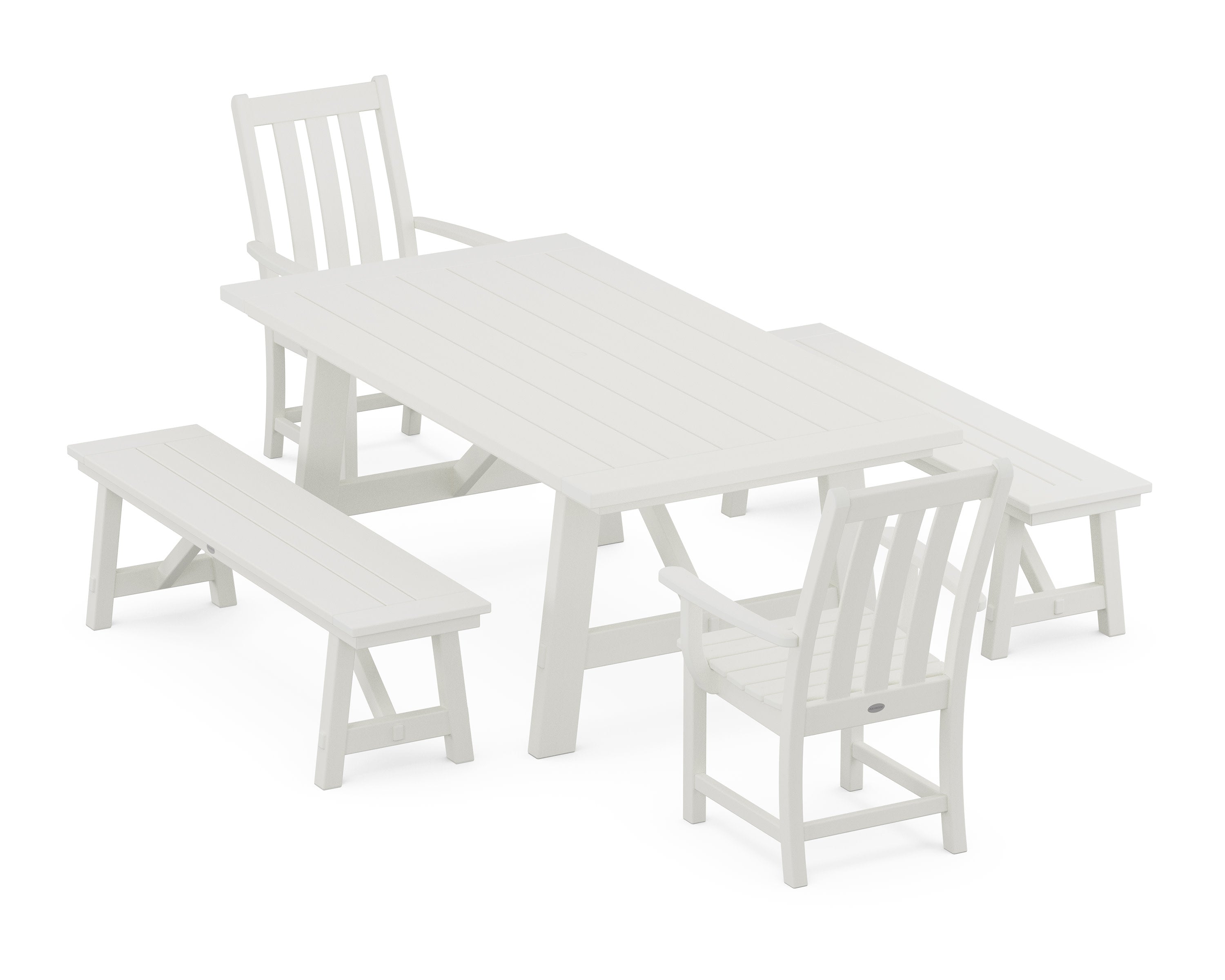 Vineyard 5-Piece Rustic Farmhouse Dining Set With Benches in Vintage White