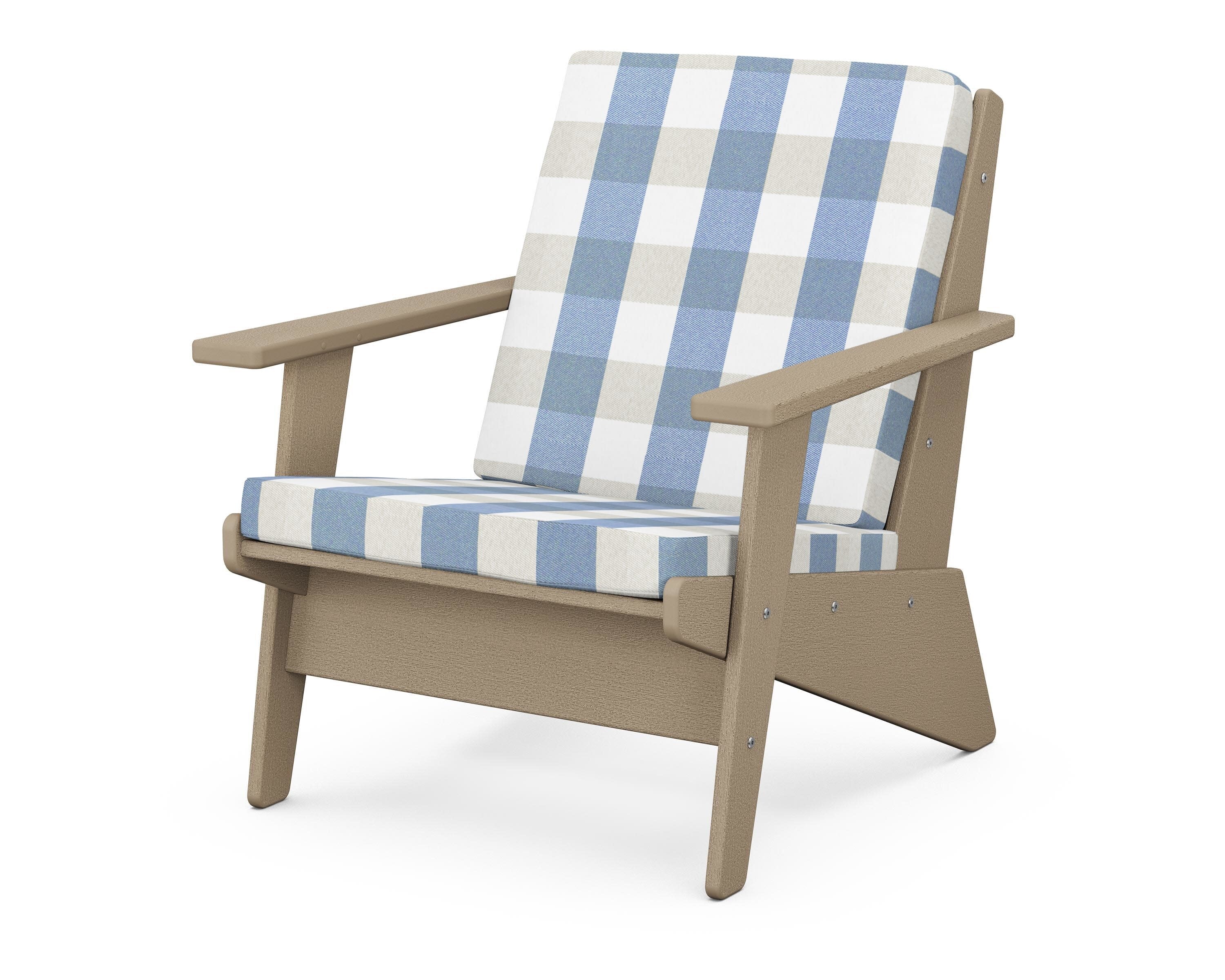 Riviera Modern Lounge Chair in Vintage Sahara / Buffalo Plaid Sky Blue