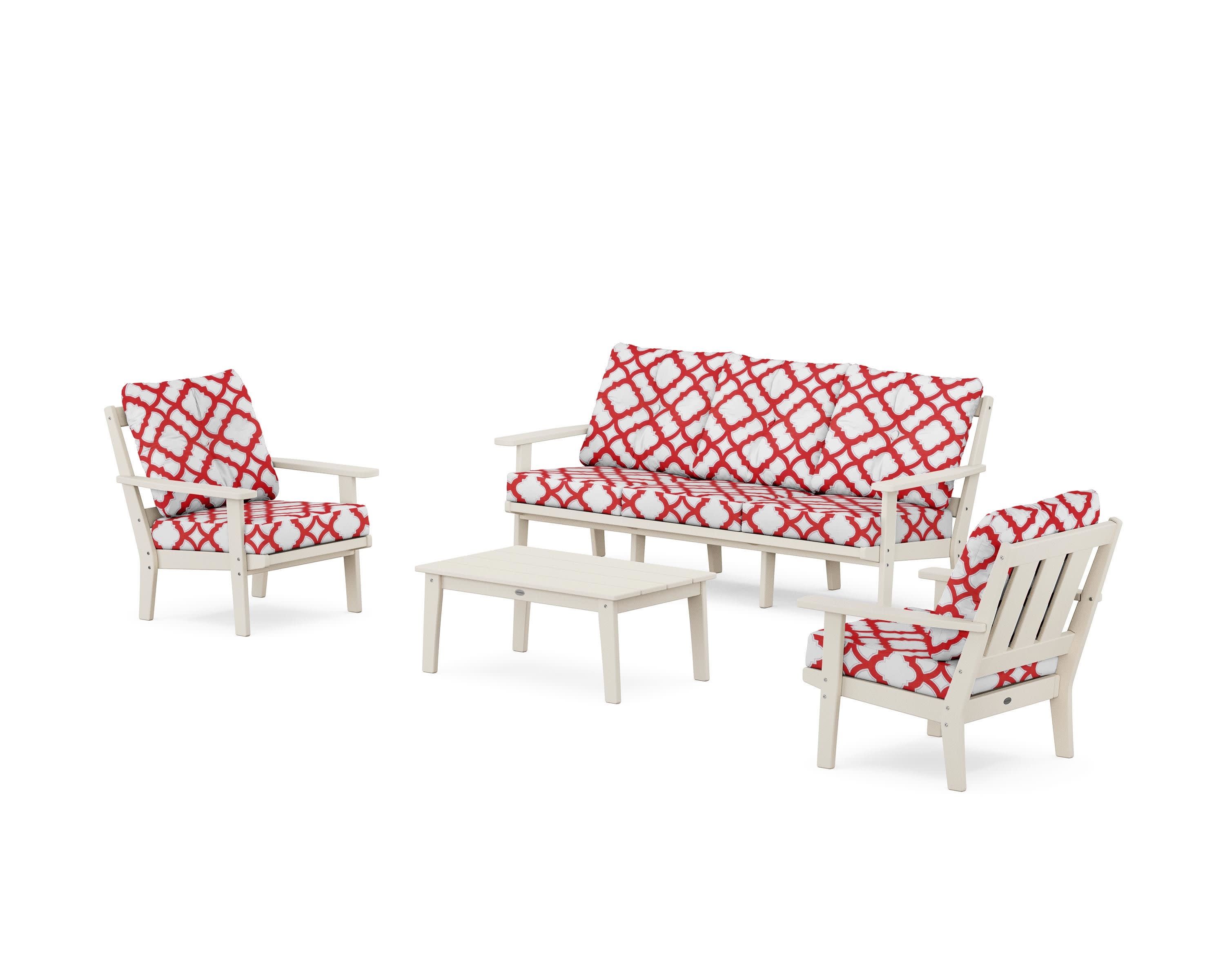 Oxford 4-Piece Deep Seating Set with Sofa in Sand / Trellis Crimson