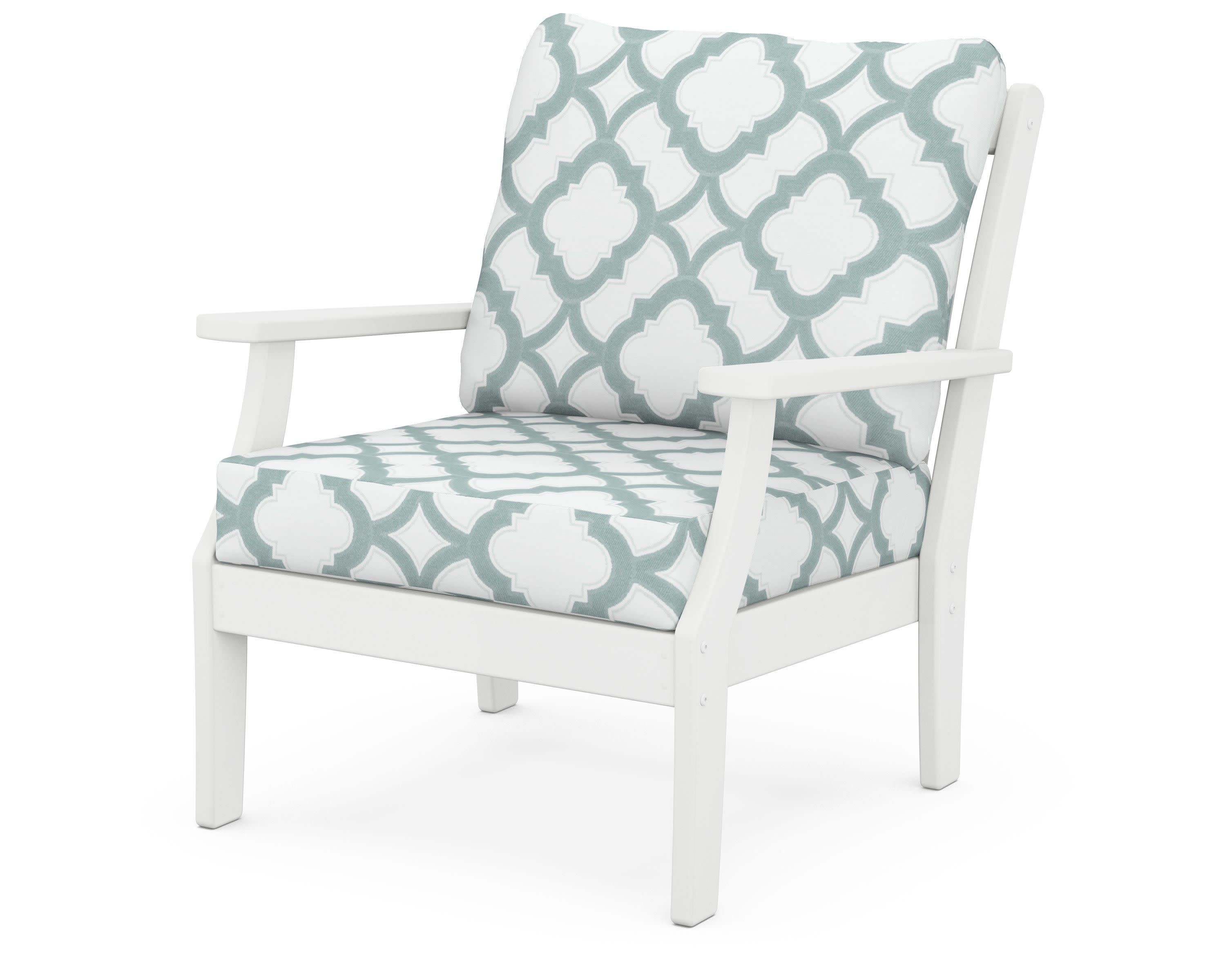 Braxton Deep Seating Chair in White / Trellis Glacier Spa