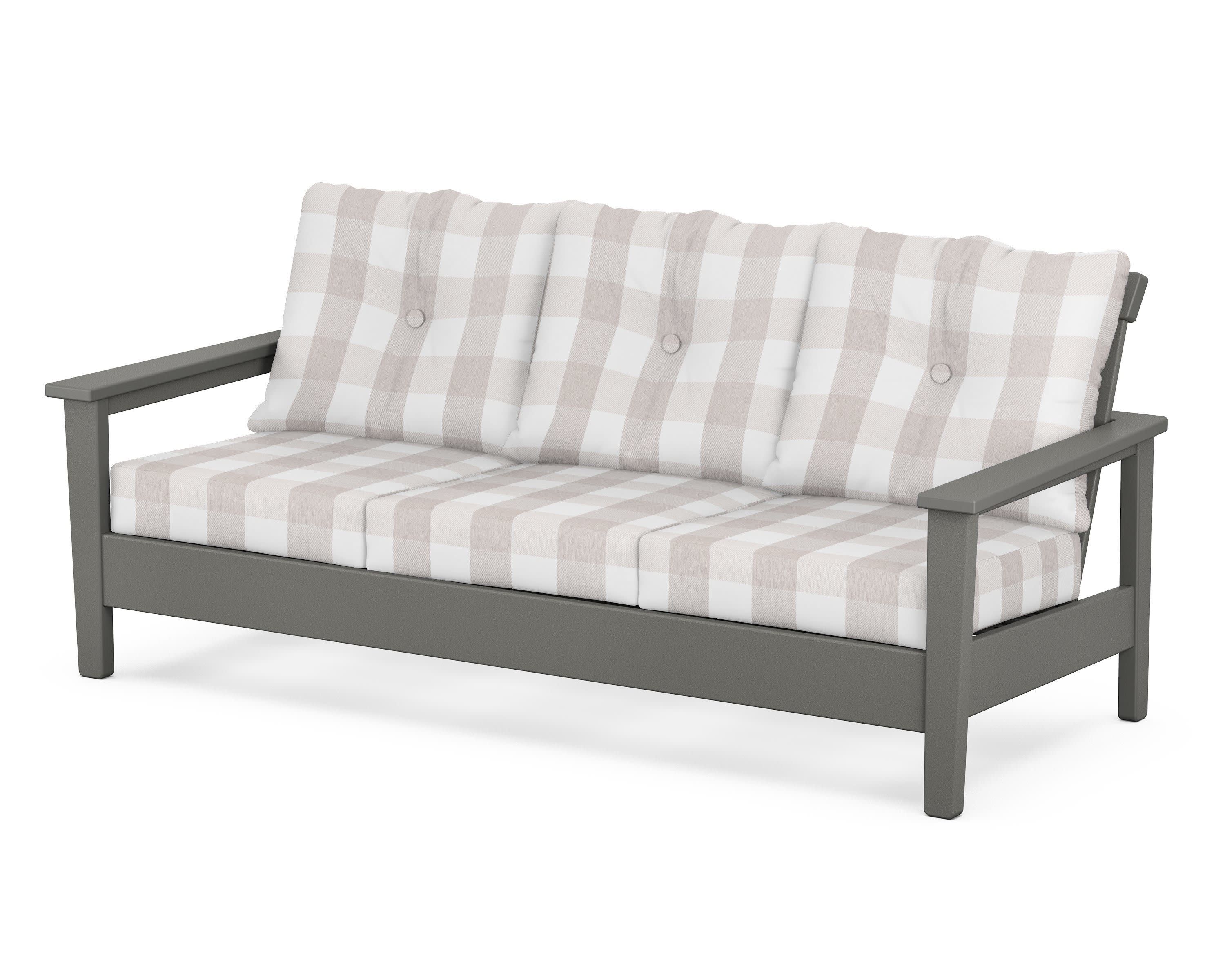 Prescott Deep Seating Sofa in Slate Grey / Buffalo Plaid Dune Burlap