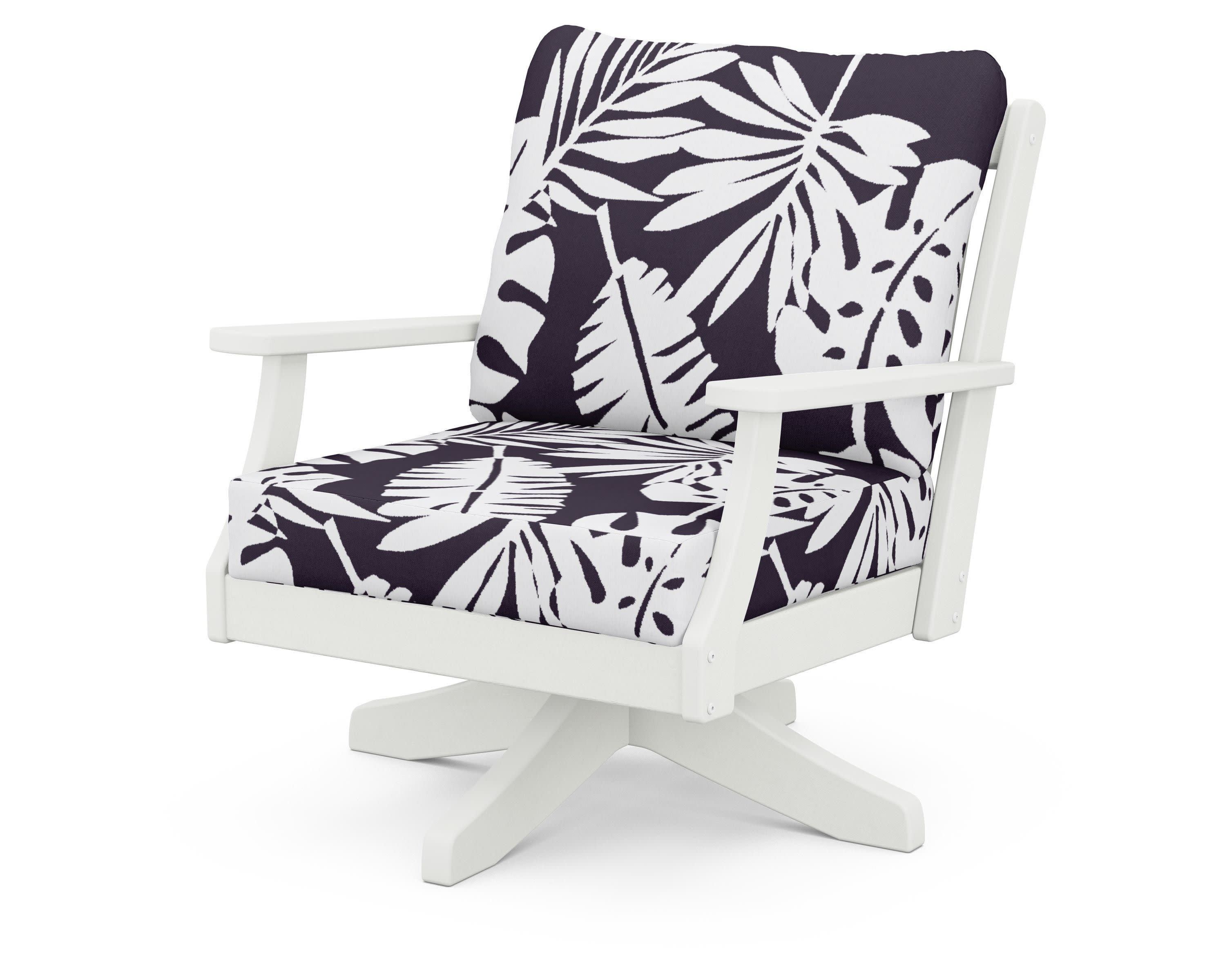 Braxton Deep Seating Swivel Chair in Vintage White / Leaf Navy