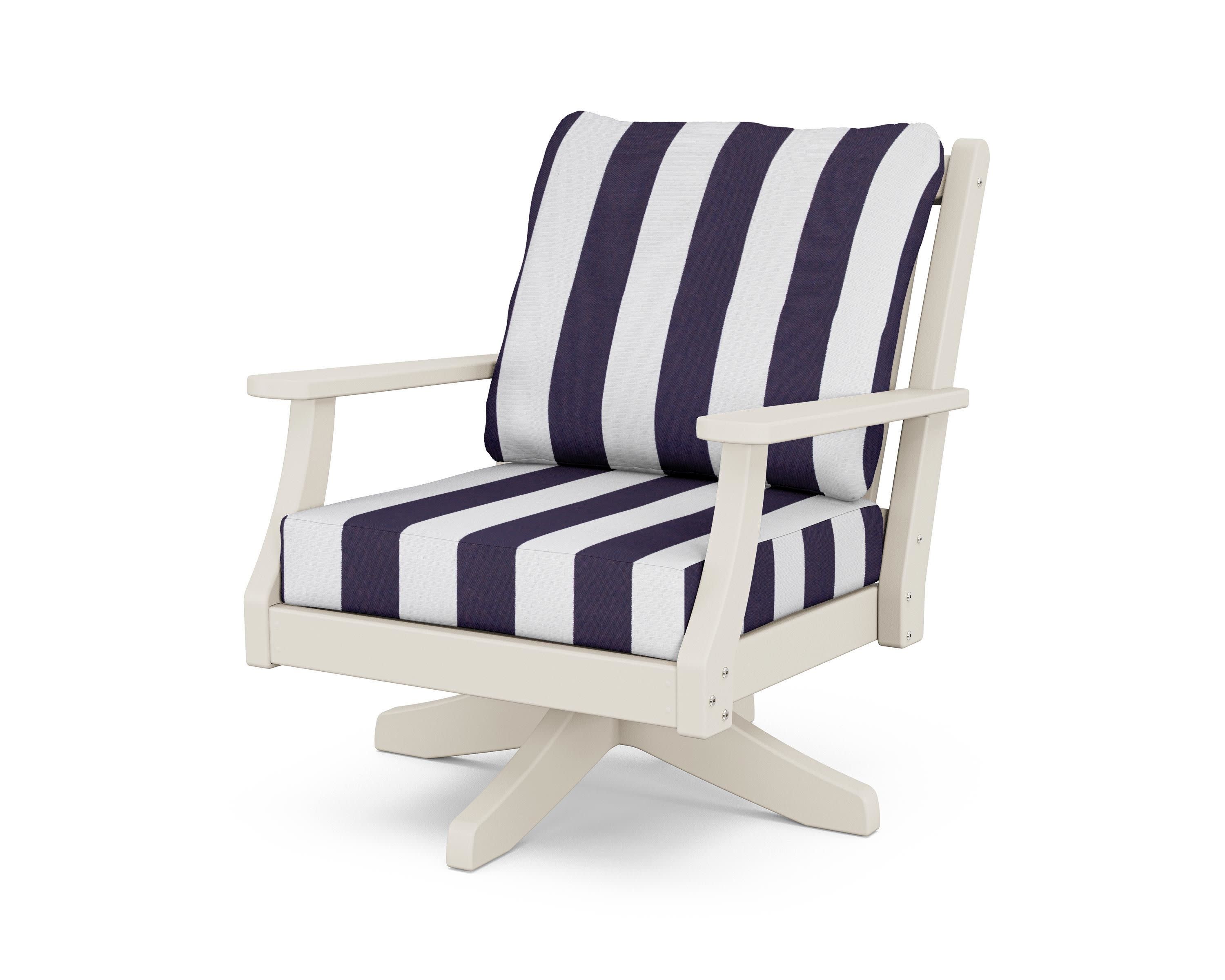 Wovendale Deep Seating Swivel Chair in Sand / Cabana Stripe Navy