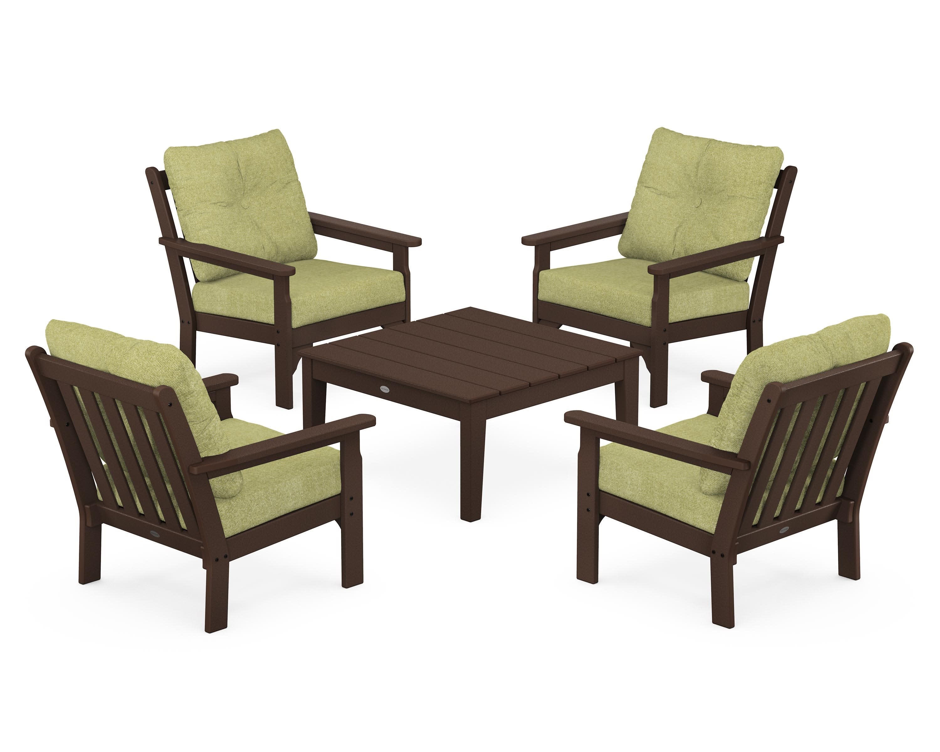 Vineyard 5-Piece Deep Seating Conversation Set in Mahogany / Chartreuse Boucle