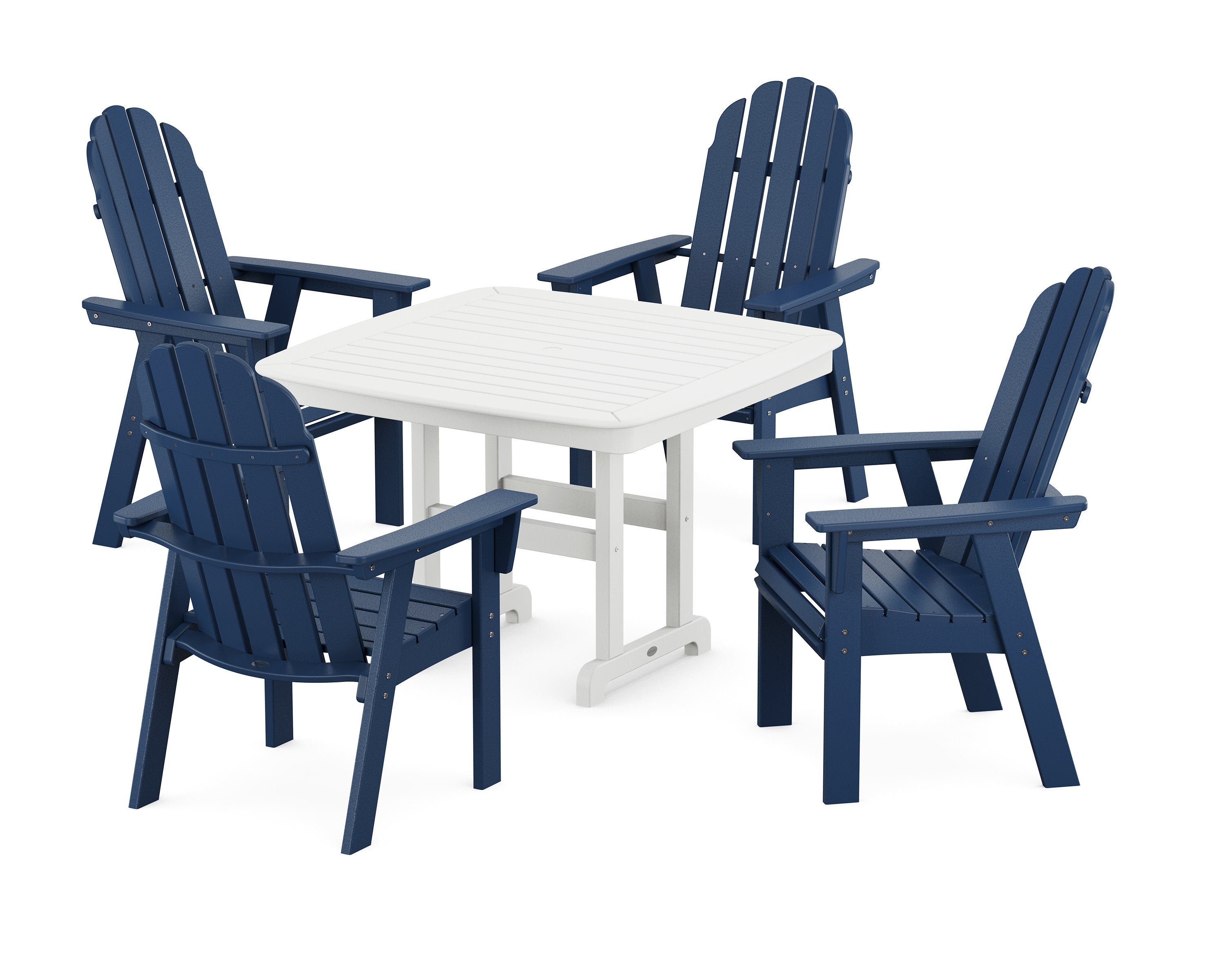 Vineyard Curveback Adirondack 5-Piece Dining Set in Navy / White