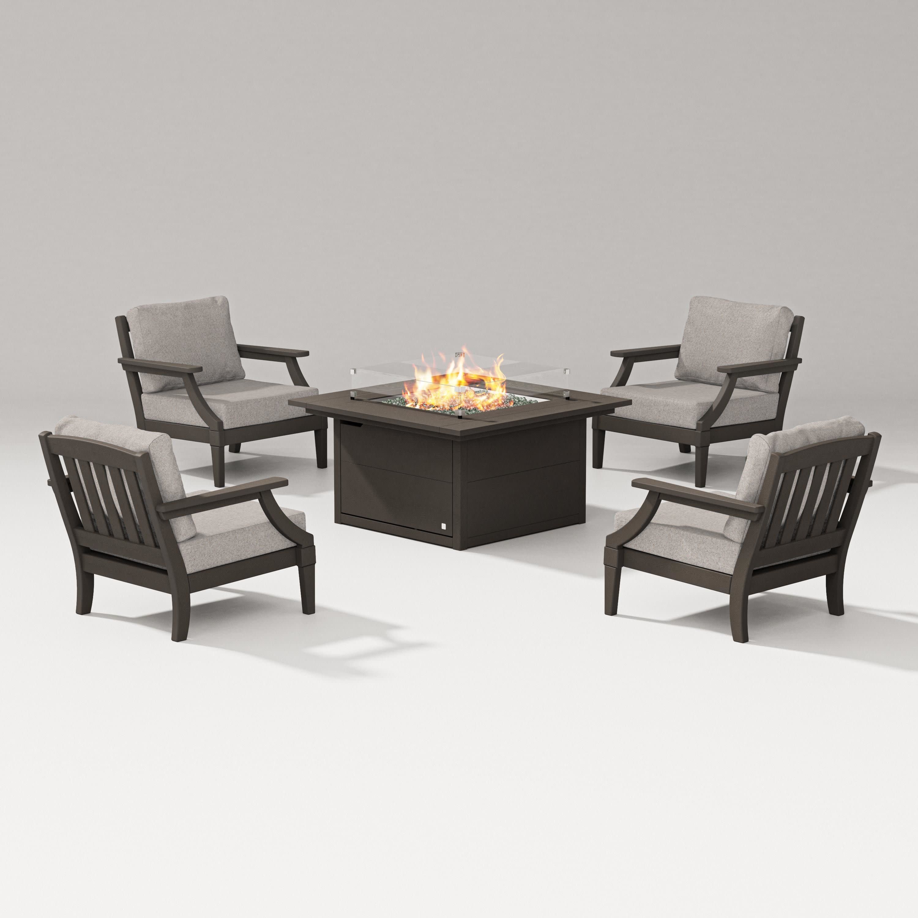 Estate 5-Piece Lounge Fire Table Set in Vintage Coffee / Weathered Tweed