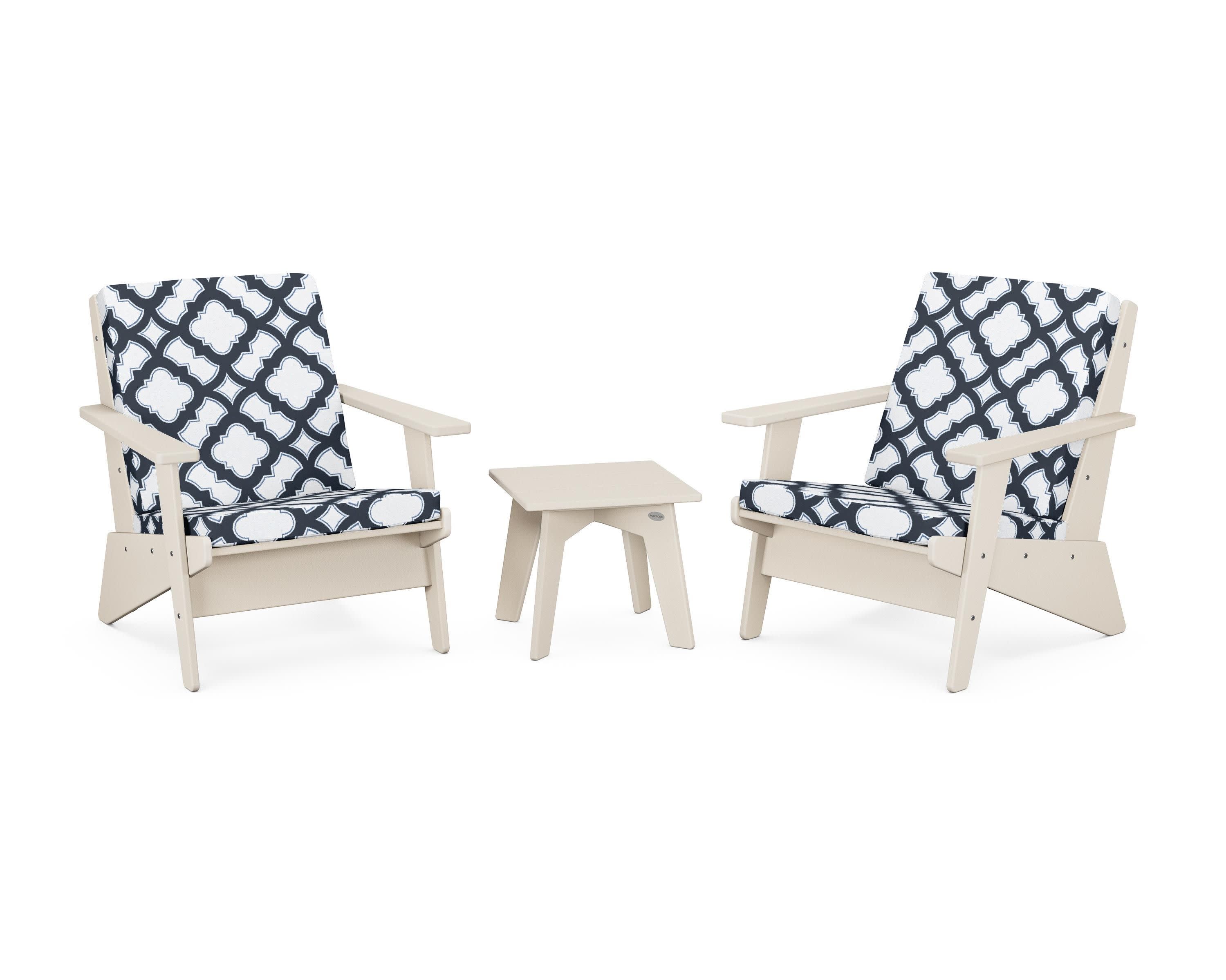 Riviera Modern Lounge 3-Piece Set in Sand / Trellis Marine Indigo