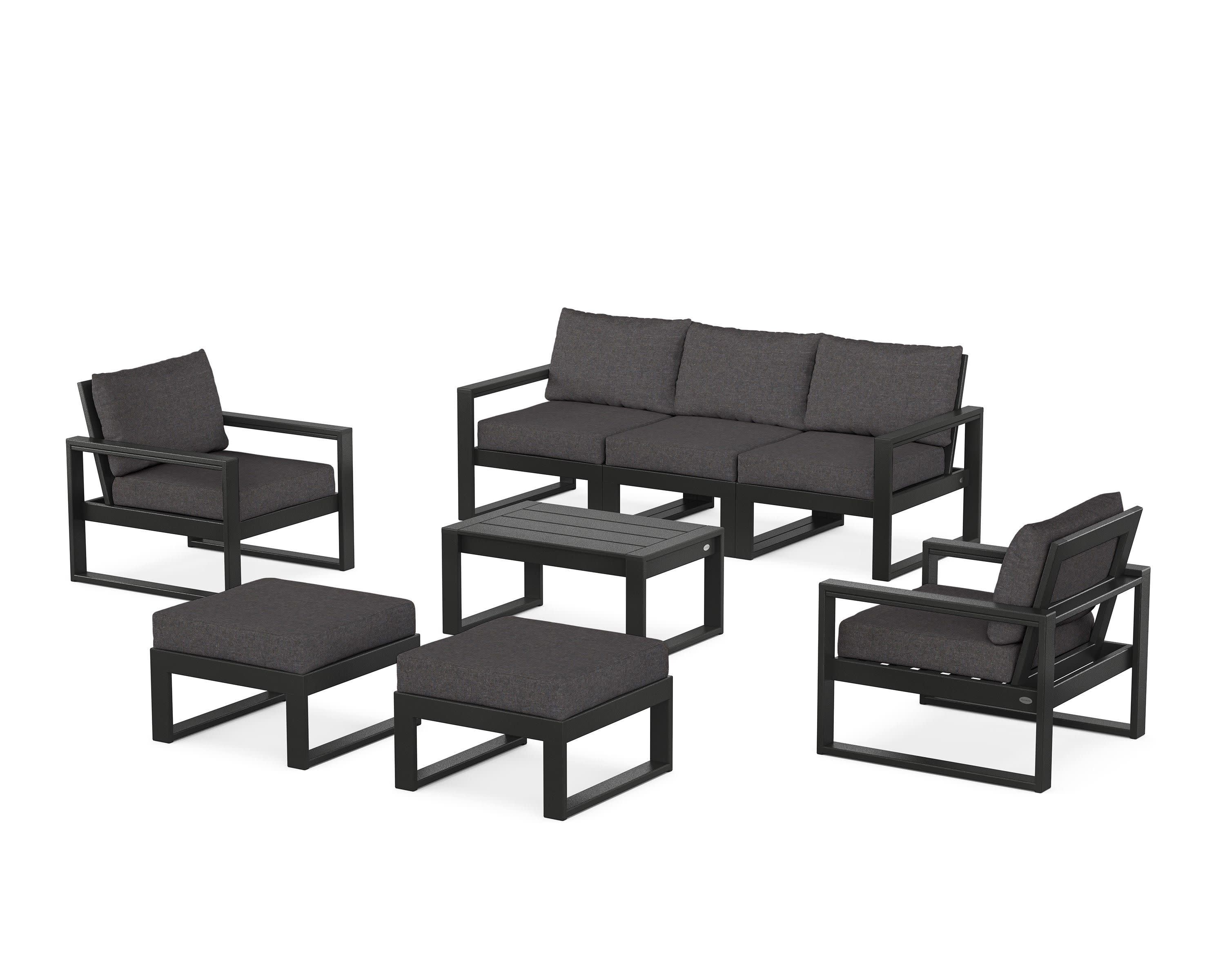 EDGE Sectional 8-Piece Lounge Sofa Set in Black / Ash Charcoal