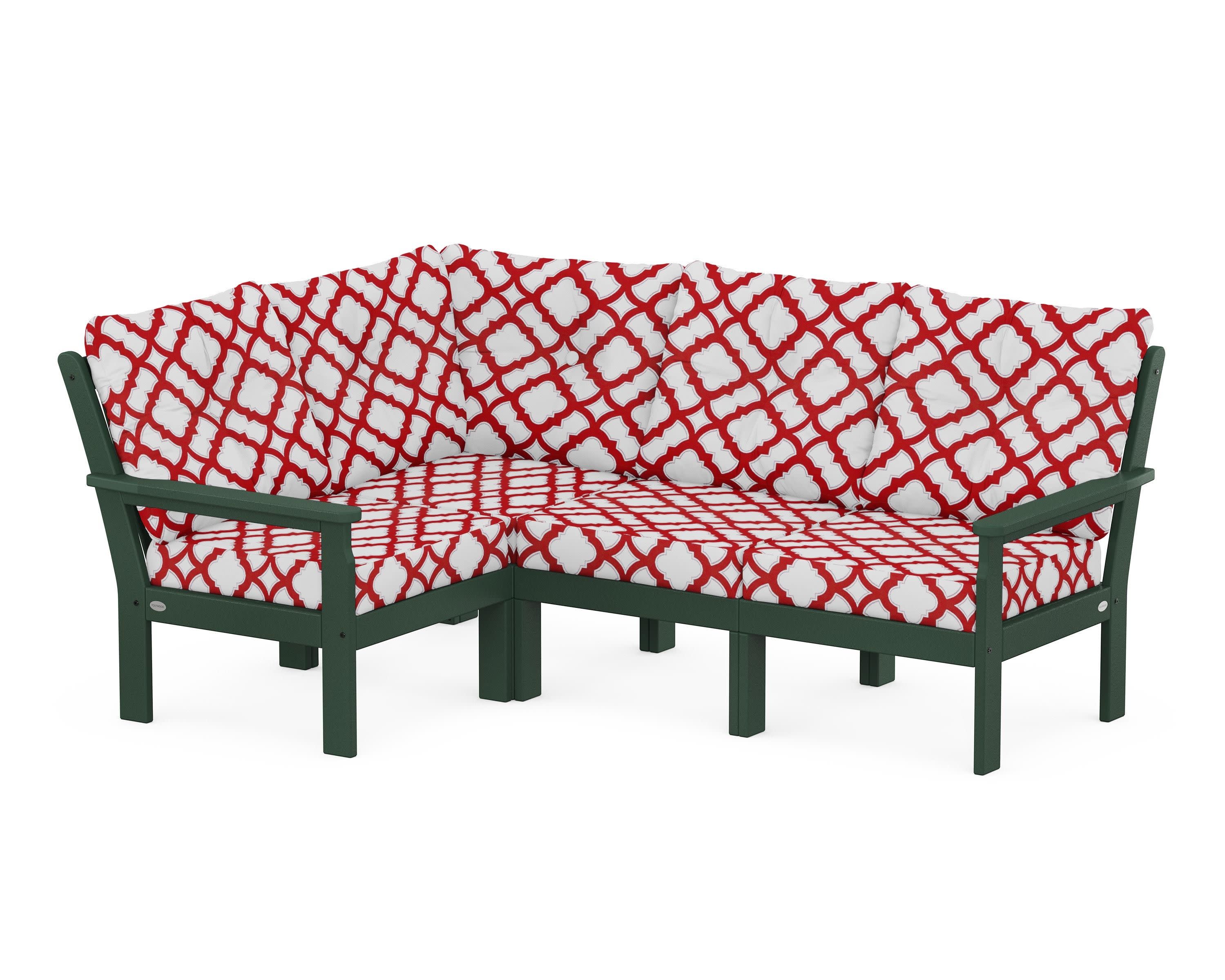 Vineyard 4-Piece Sectional in Green / Trellis Crimson