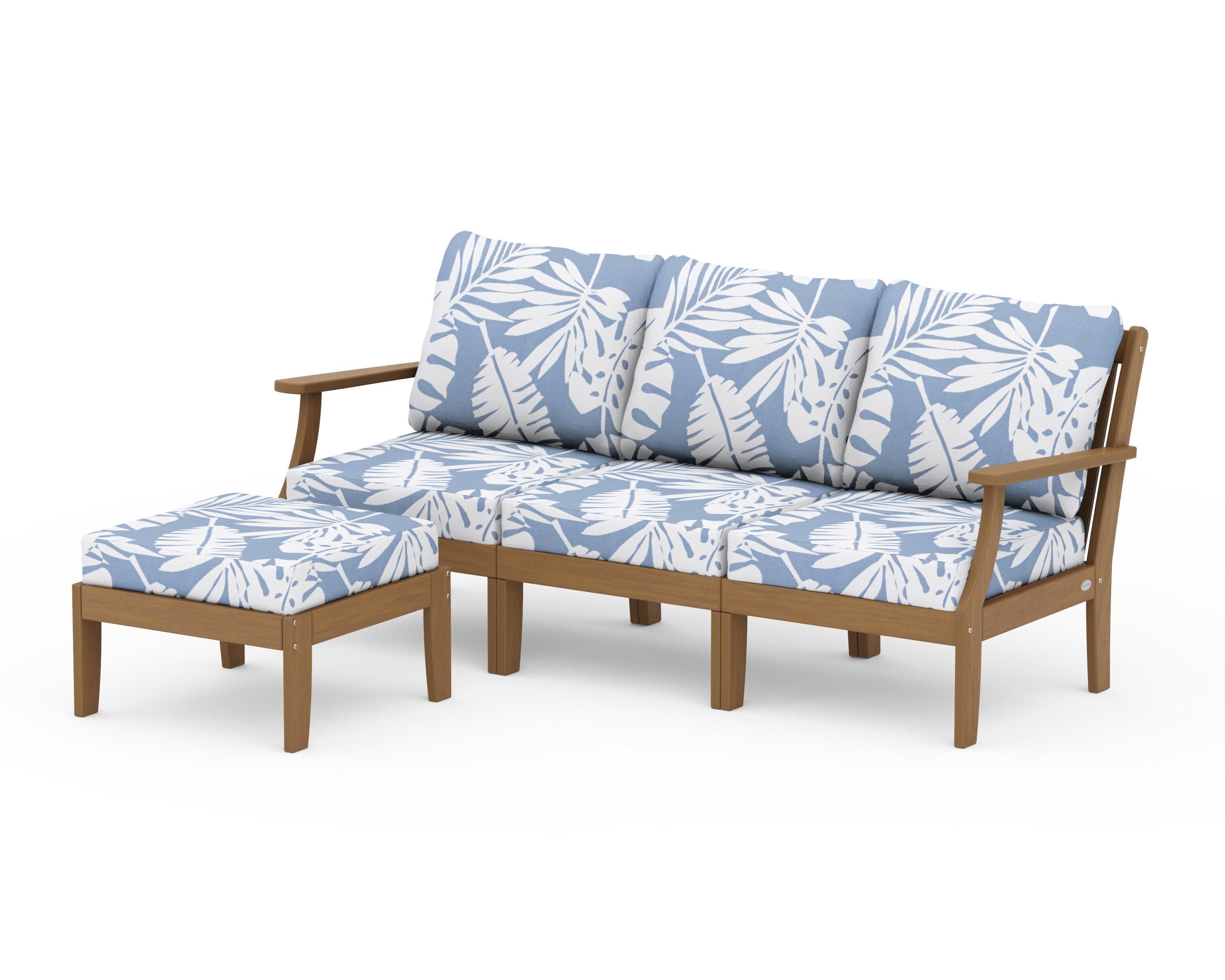 Braxton Modular 4-Piece Deep Seating Set with Ottoman in Natural / Leaf Sky Blue