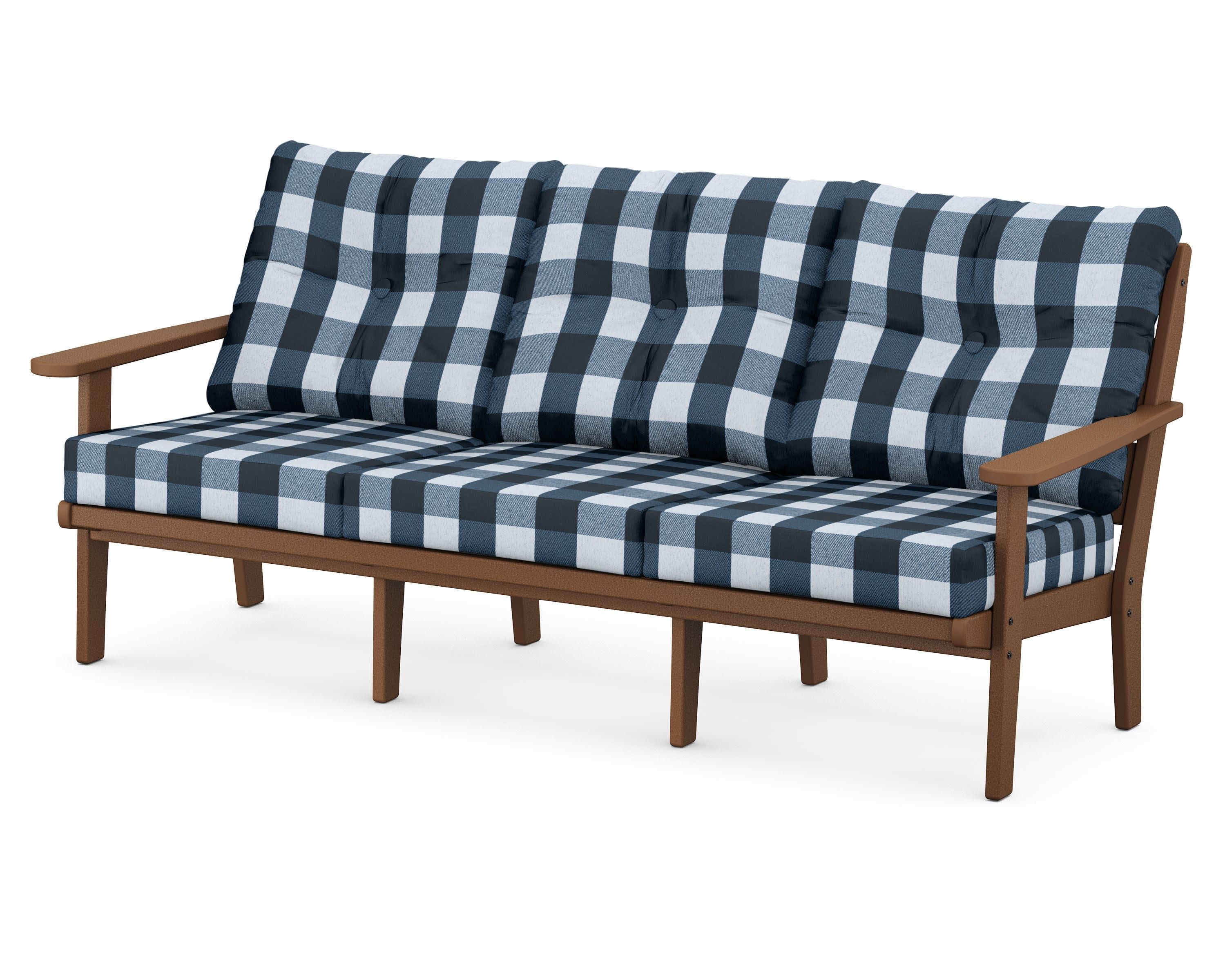 Lakeside Deep Seating Sofa in Teak / Buffalo Plaid Marine Indigo