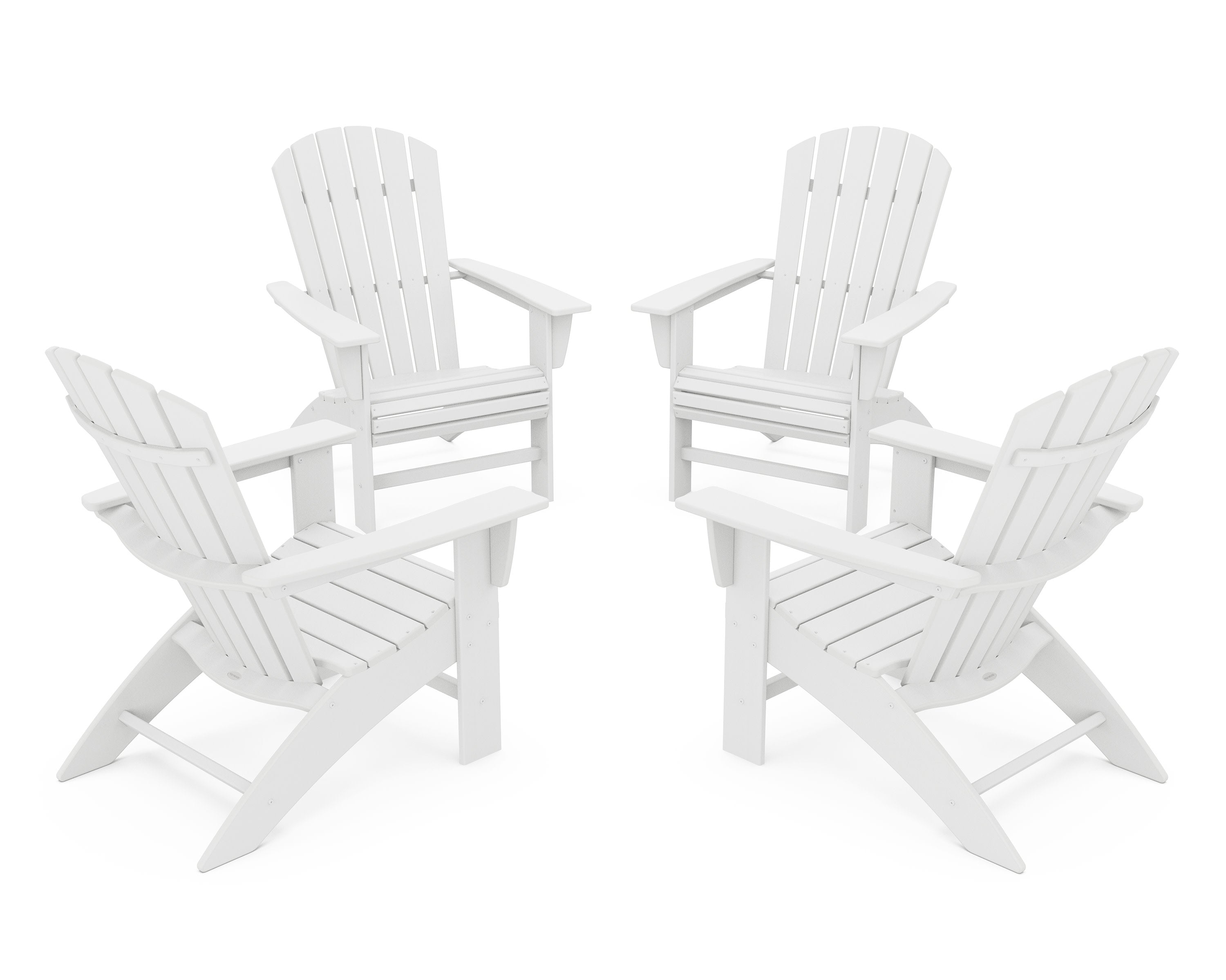 4-Piece Nautical Curveback Adirondack Chair Conversation Set in White
