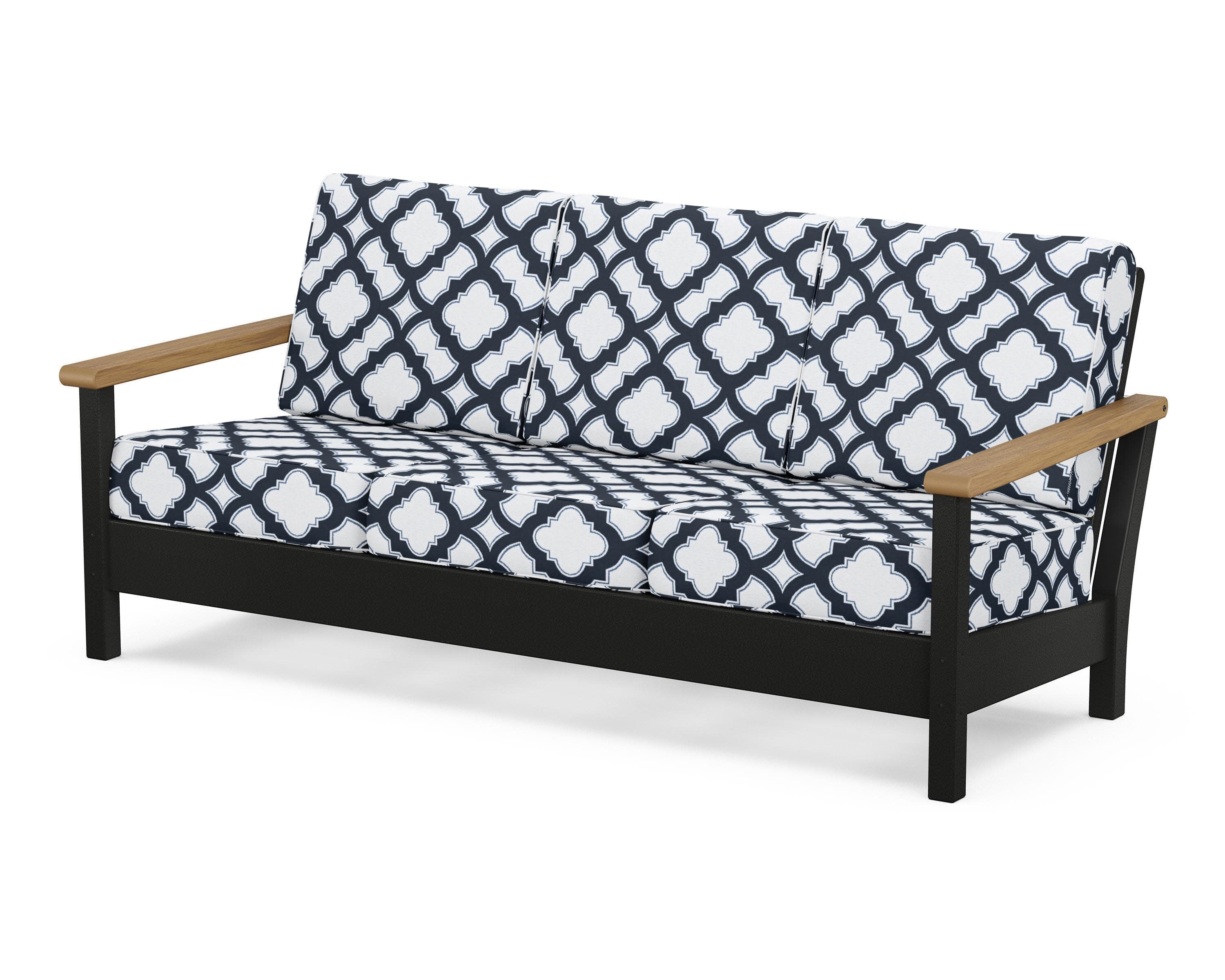 Harbour Deep Seating Sofa in Black / Natural / Trellis Marine Indigo