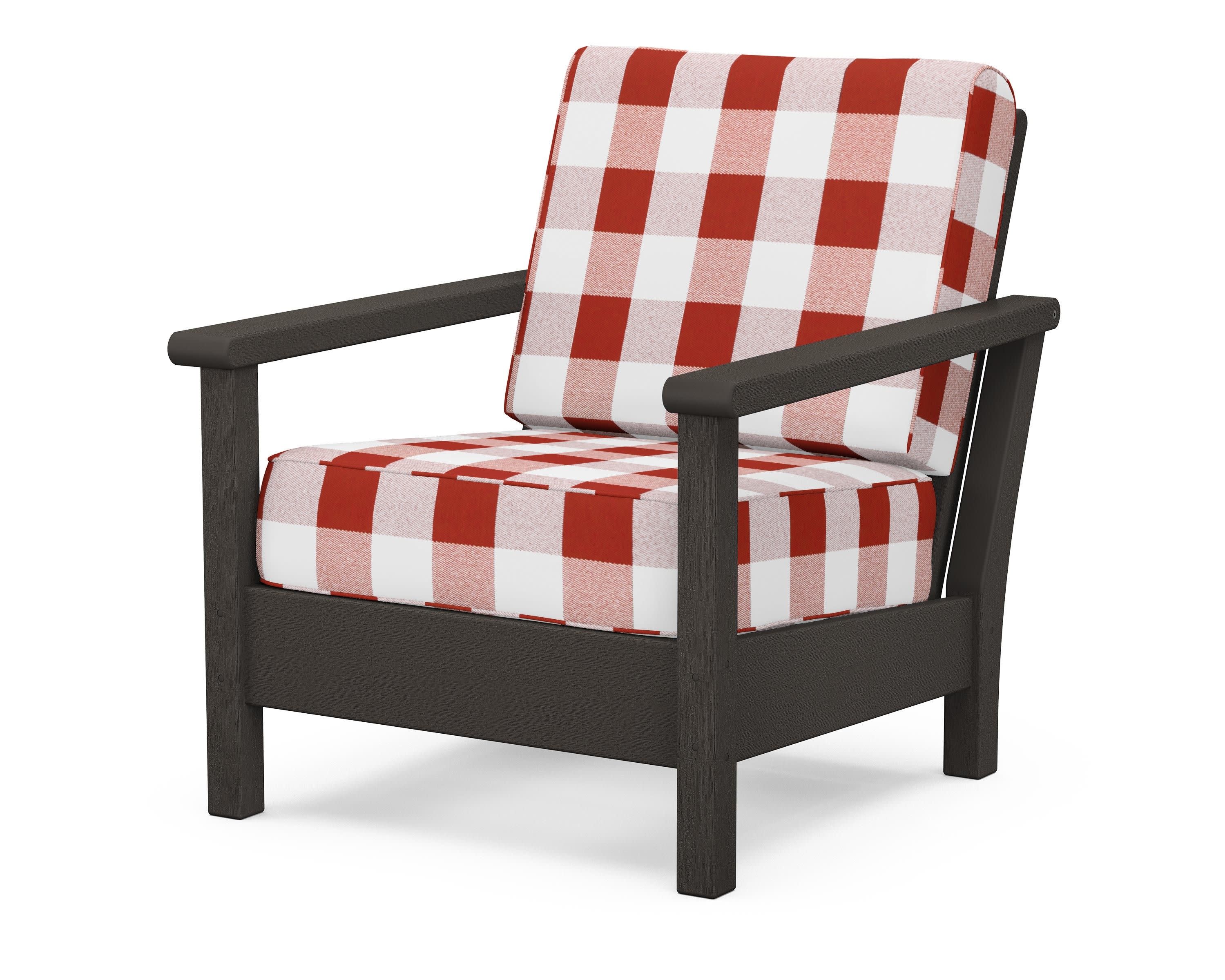 Harbour Deep Seating Chair in Vintage Coffee / Buffalo Plaid Crimson