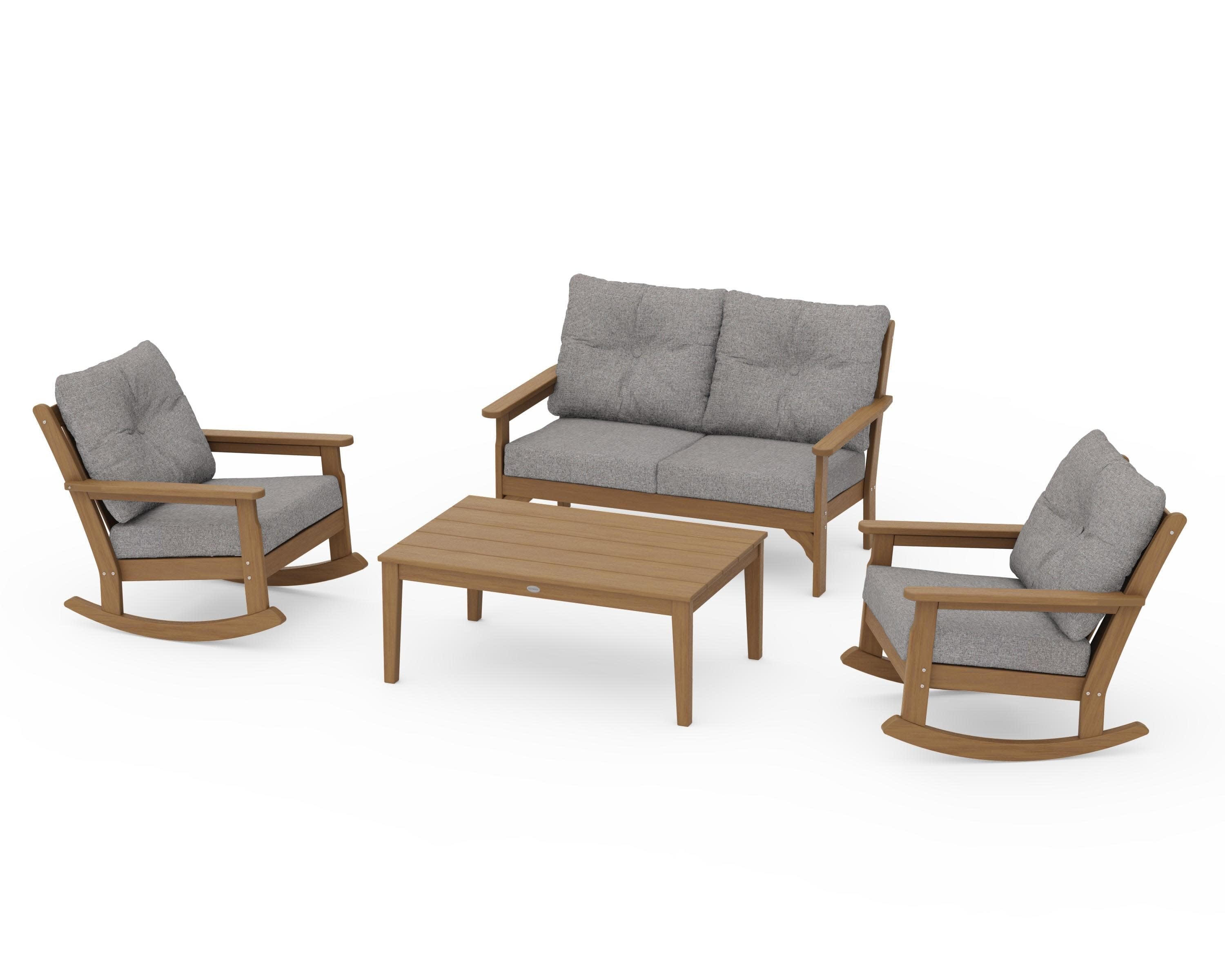 Vineyard 4-Piece Deep Seating Rocking Chair Set in Natural / Grey Mist