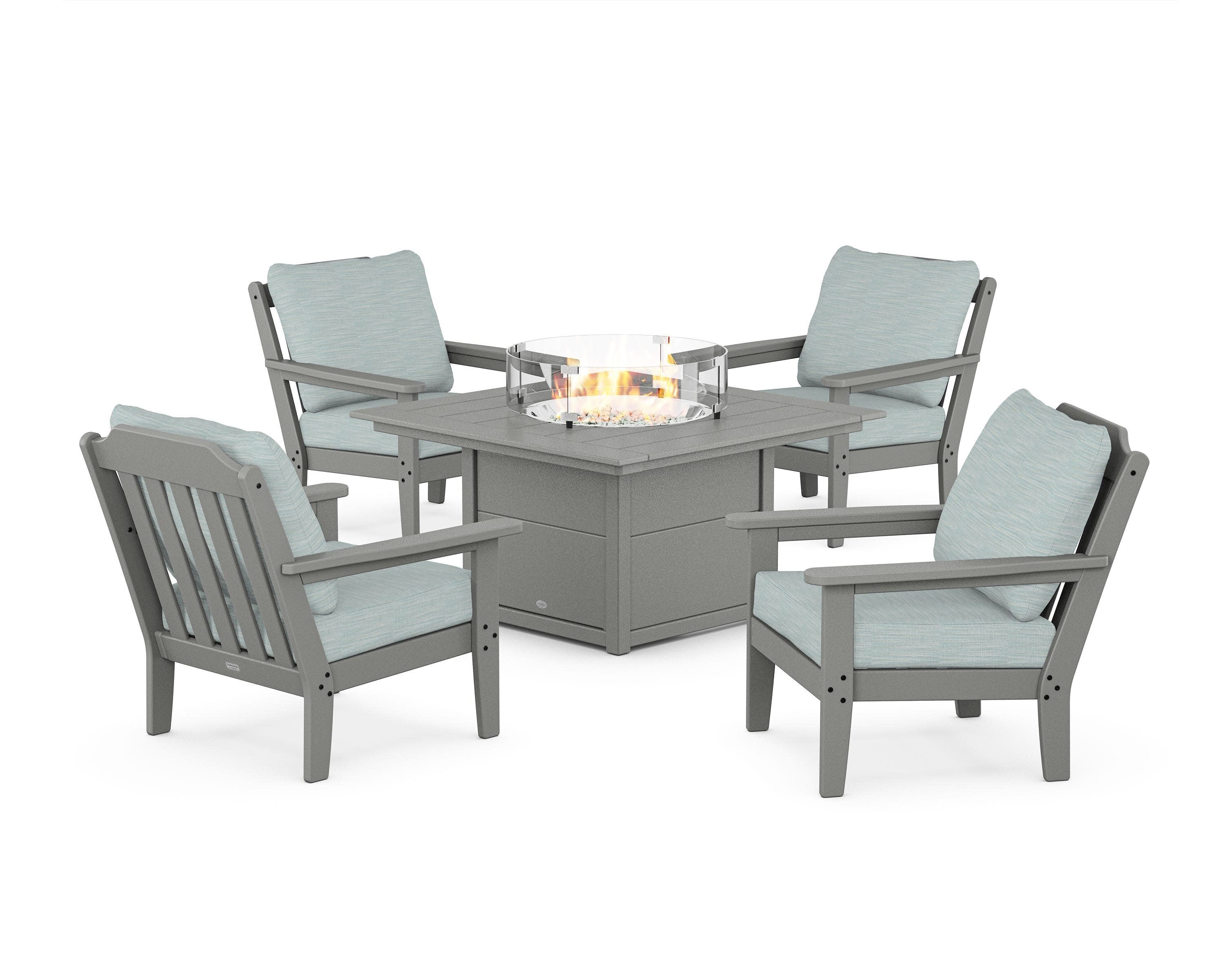 Cottage 5-Piece Deep Seating Set with Fire Pit Table in Slate Grey / Soothe Mist