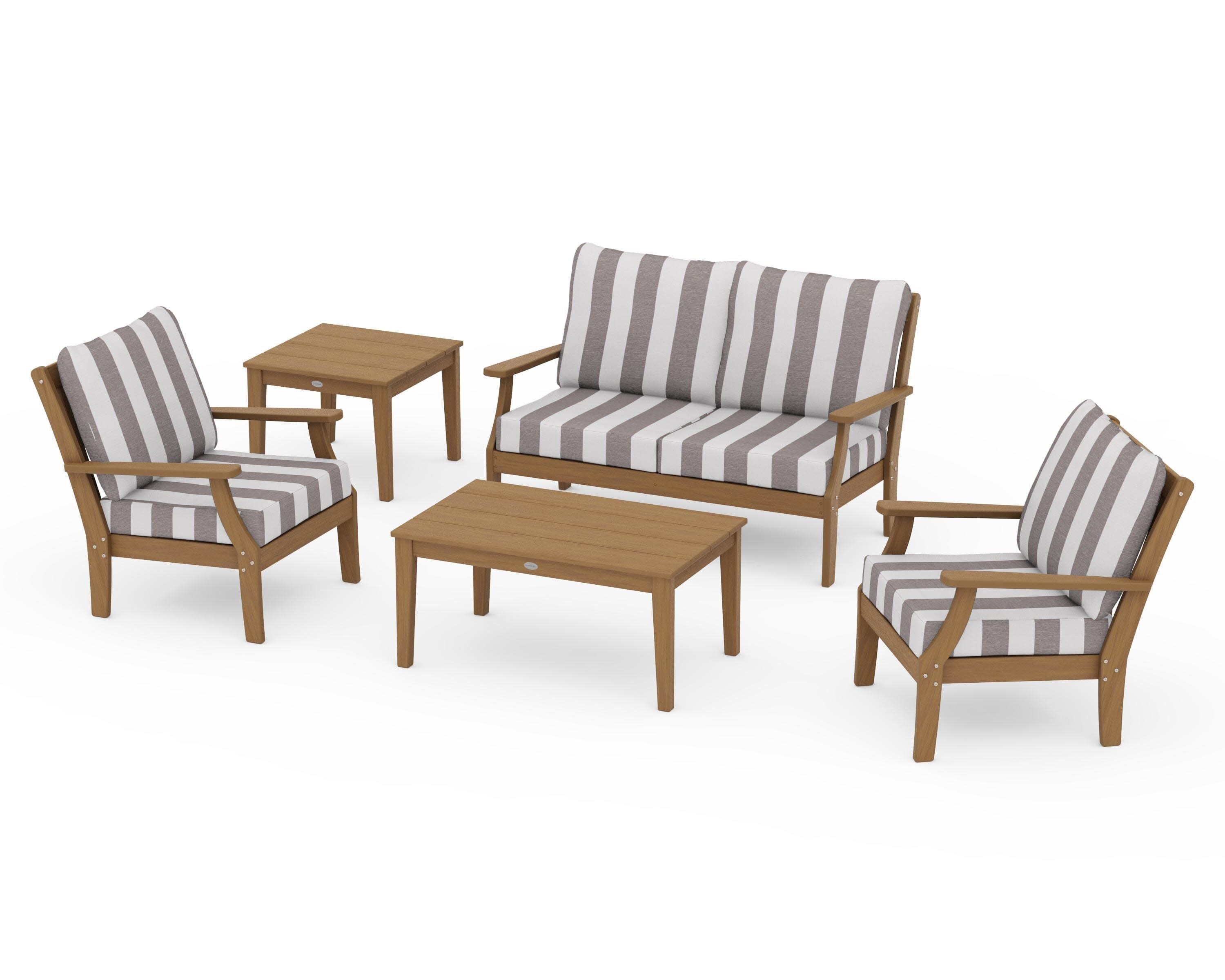 Braxton 5-Piece Deep Seating Set in Natural / Cabana Stripe Grey Mist