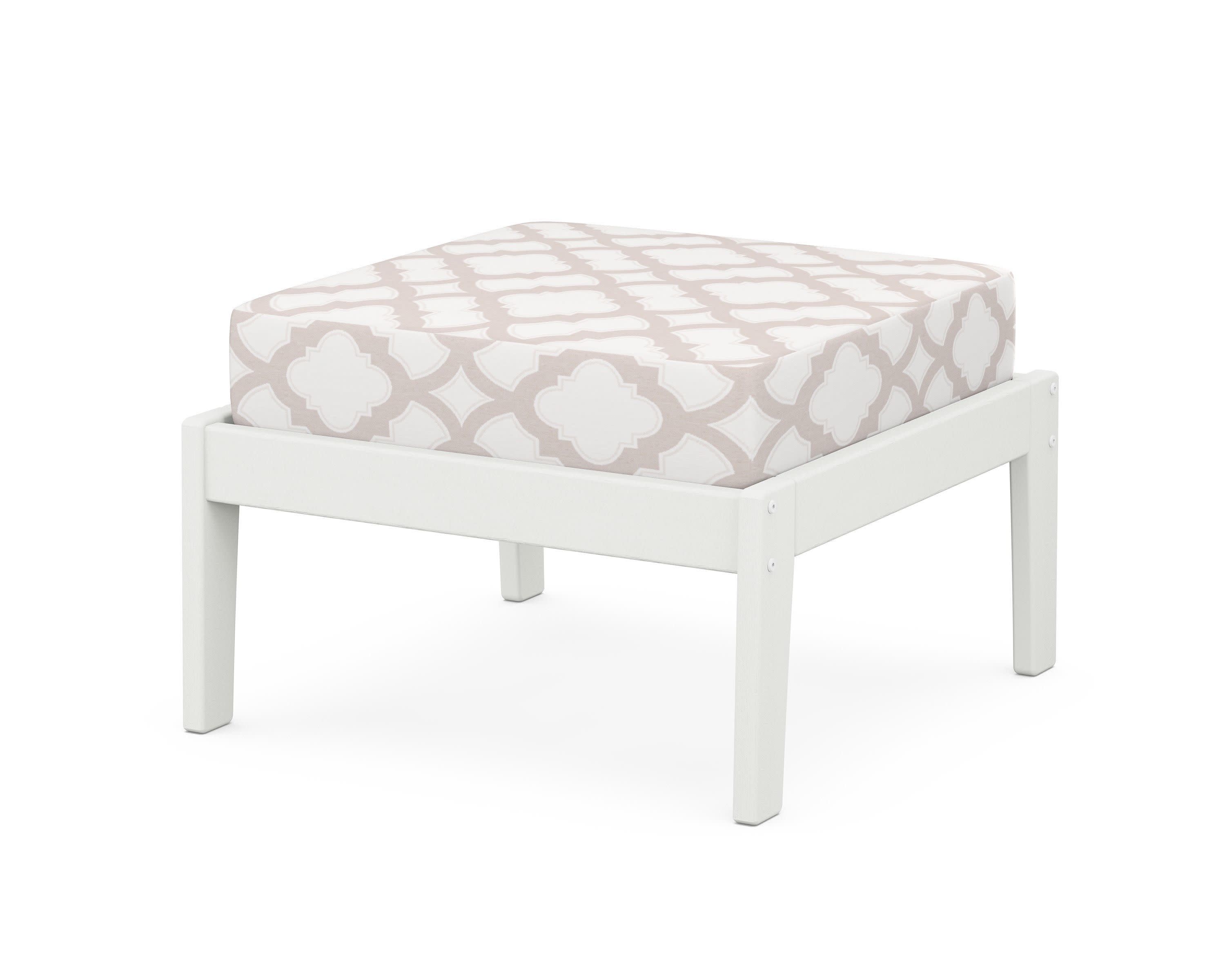 Deep Seating Ottoman in Vintage White / Trellis Dune Burlap