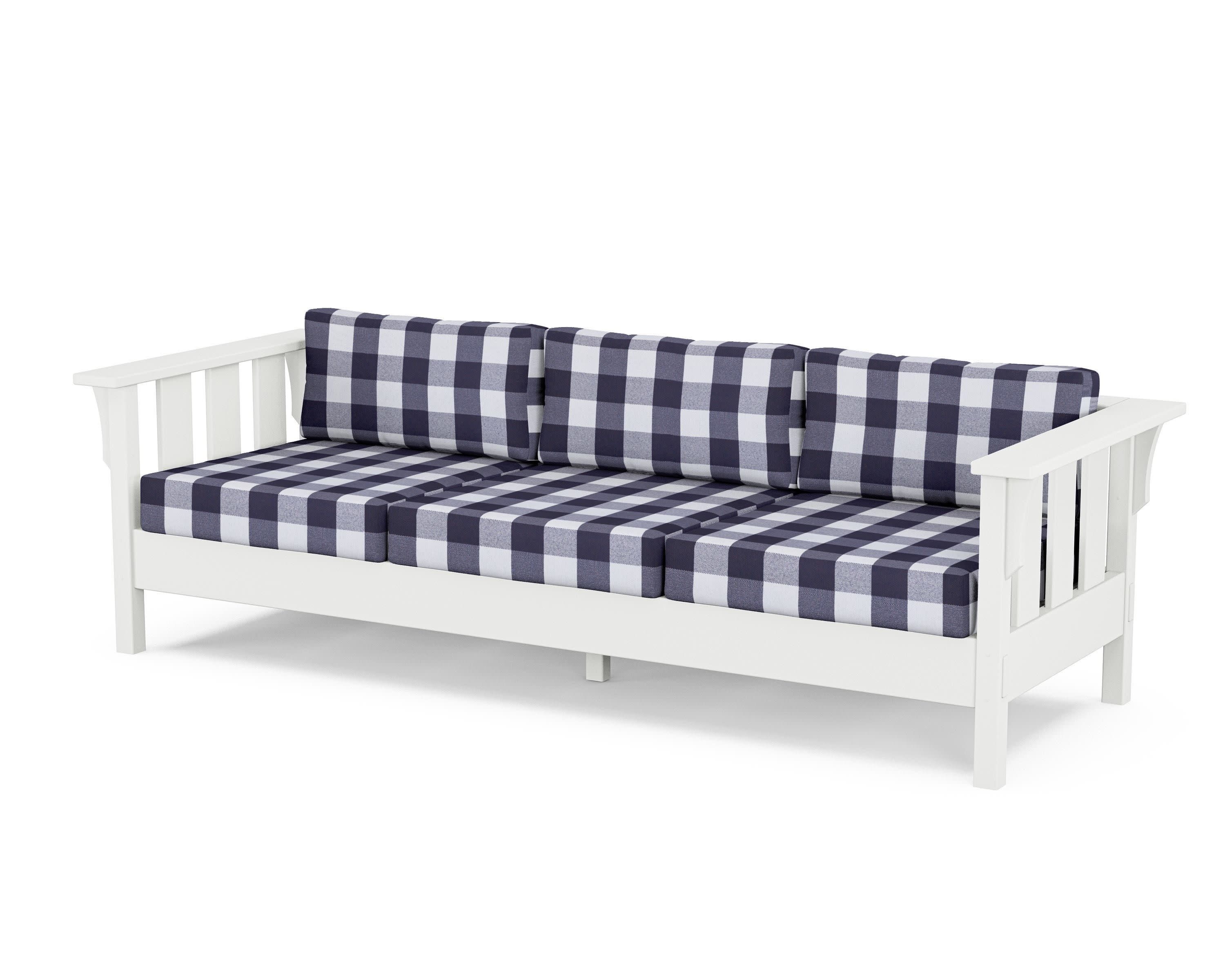Acadia Deep Seating Sofa in White / Buffalo Plaid Navy