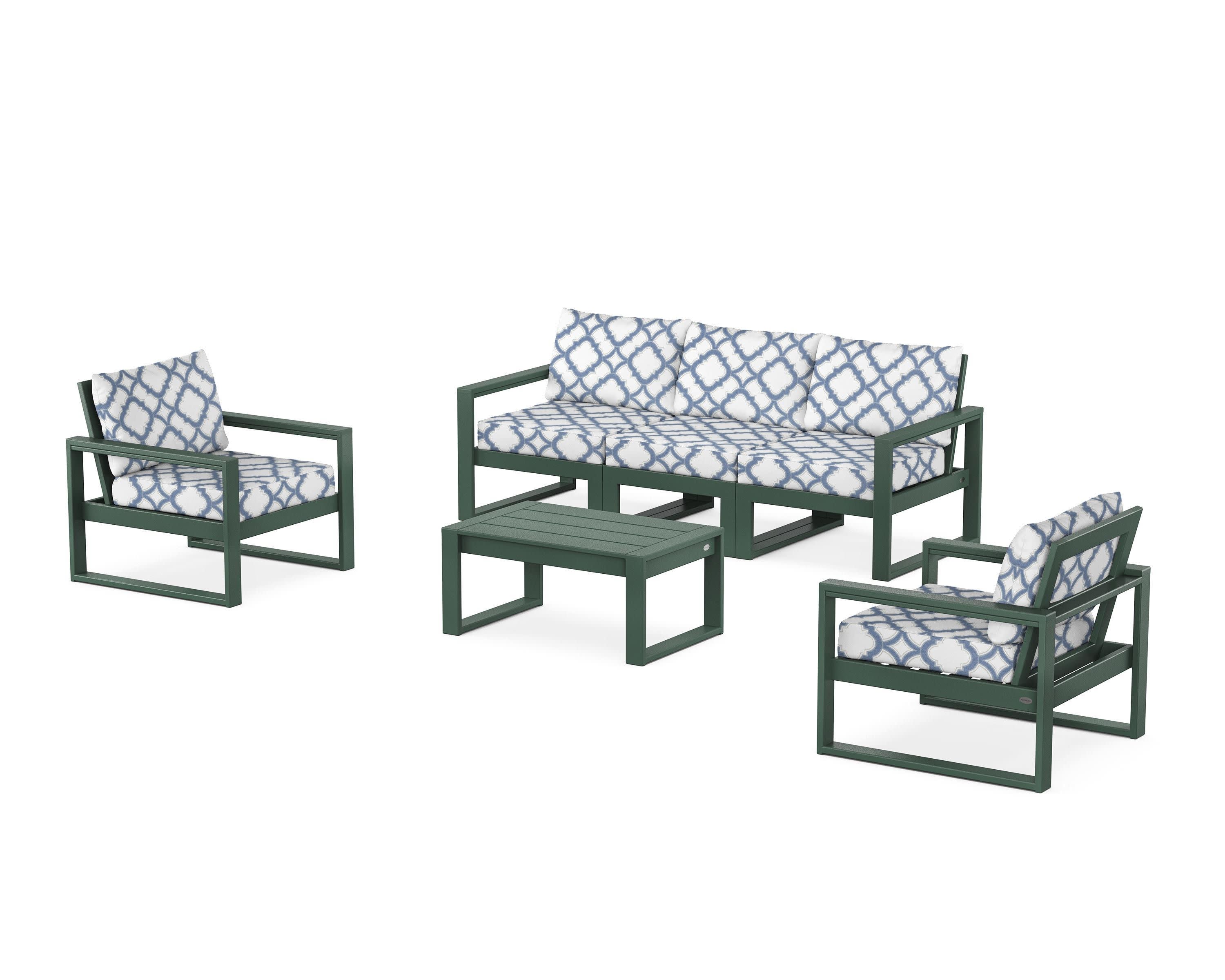 EDGE Sectional 4-Piece Deep Seating Set with Sofa in Green / Trellis Sky Blue