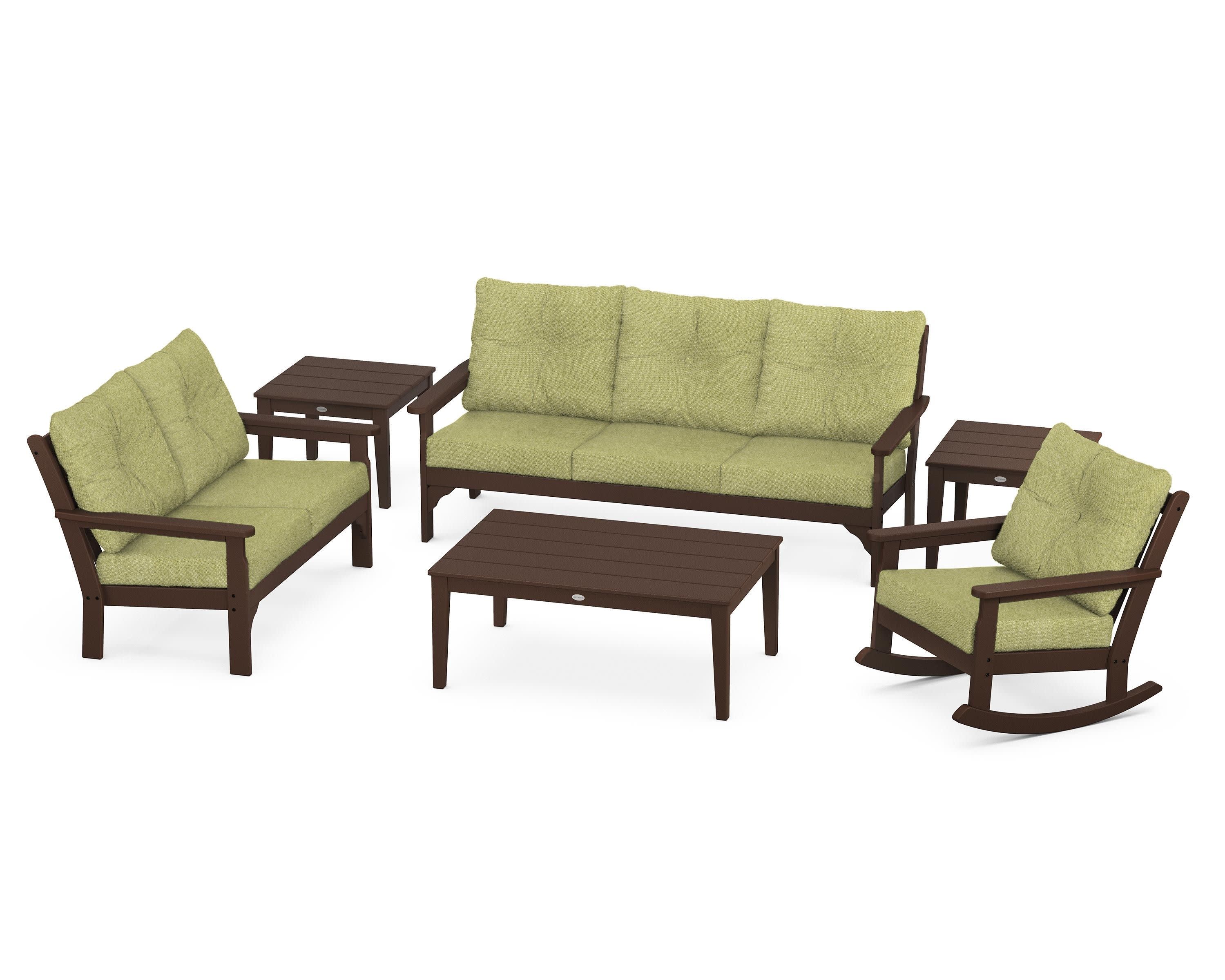Vineyard 6-Piece Deep Seating Set in Mahogany / Chartreuse Boucle