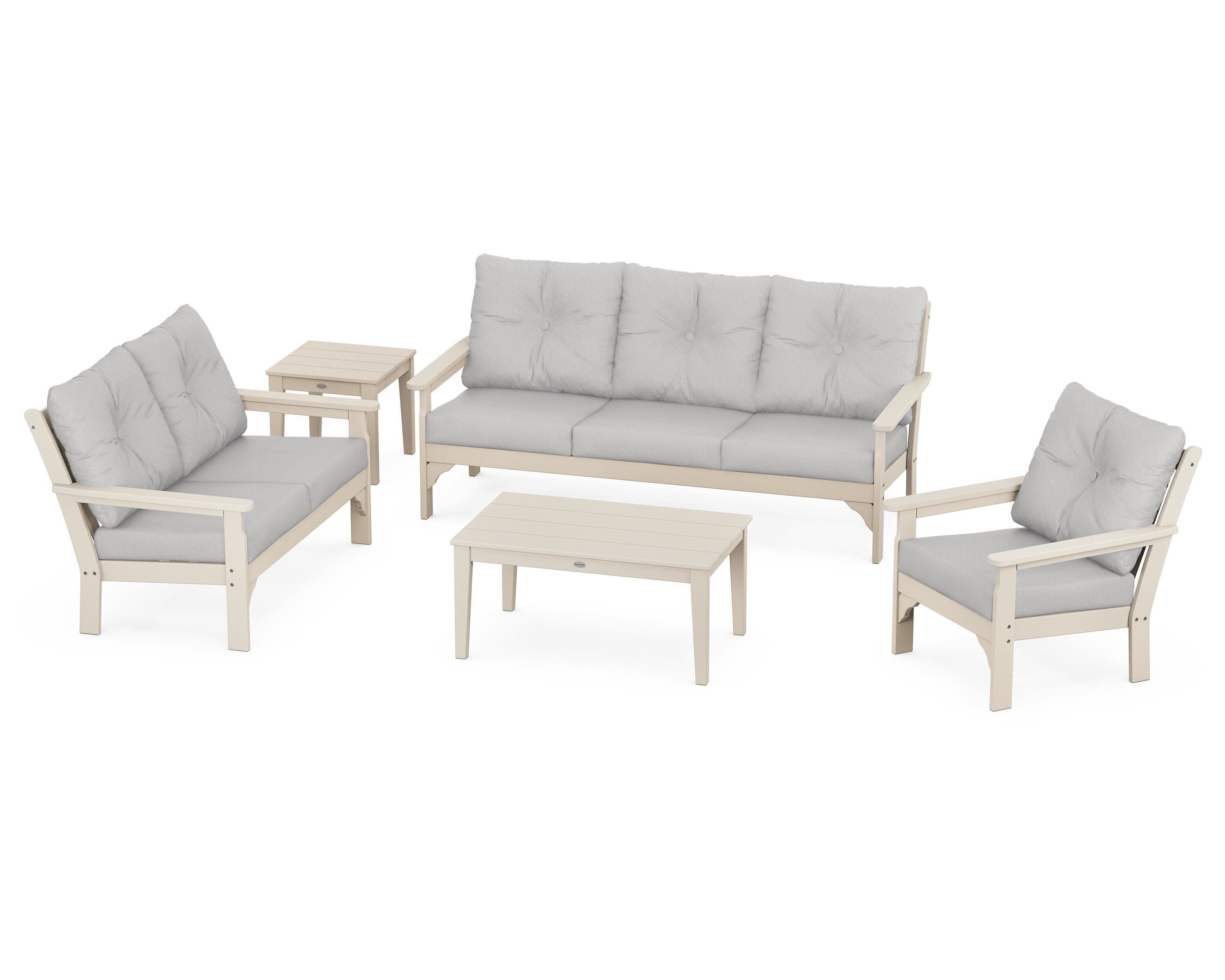 Vineyard 5 Piece Deep Seating Set in Sand / Diamond in the Rough