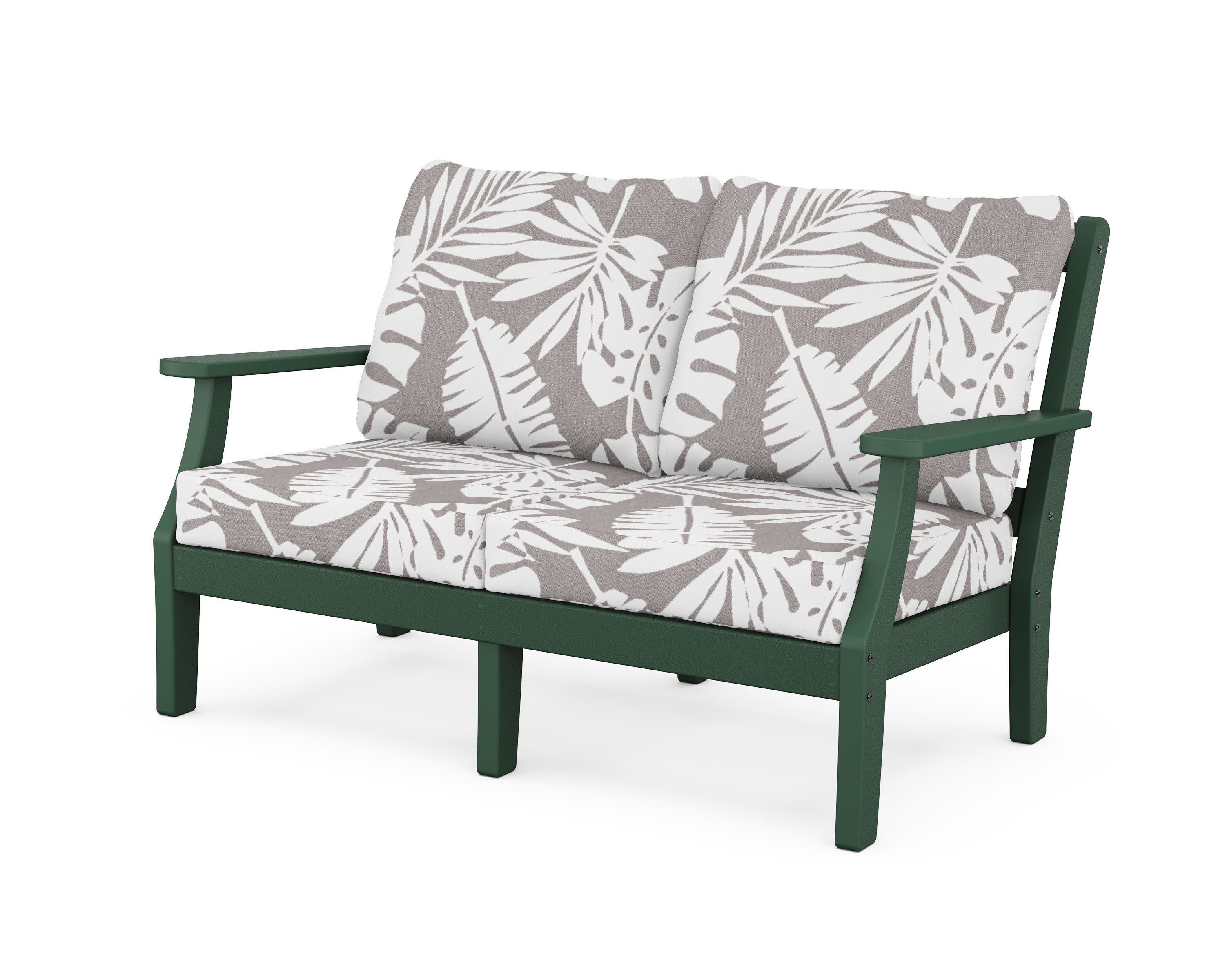 Chinoiserie Deep Seating Loveseat in Green / Leaf Grey Mist