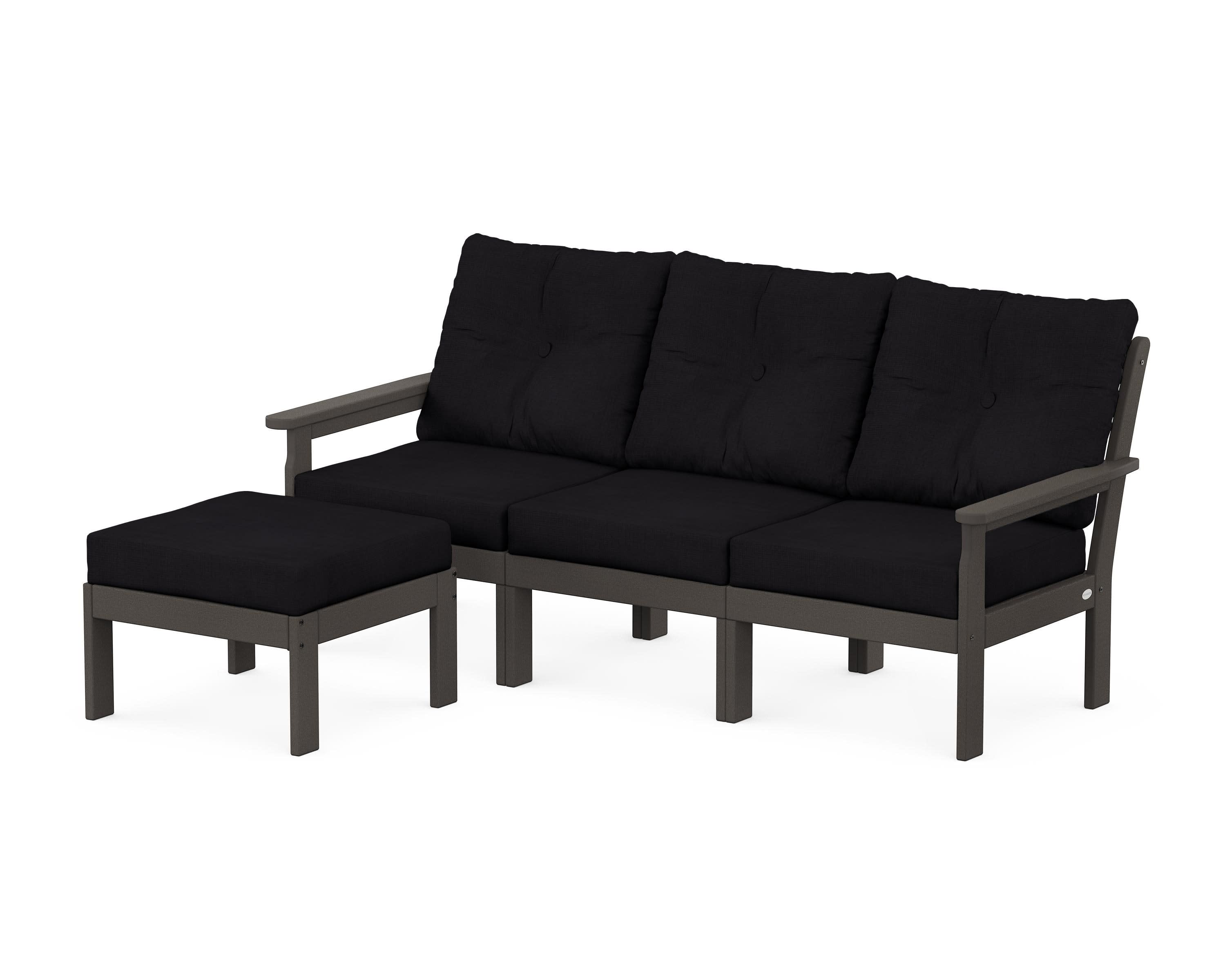 Vineyard 4-Piece Sectional with Ottoman in Vintage Coffee / Midnight Linen